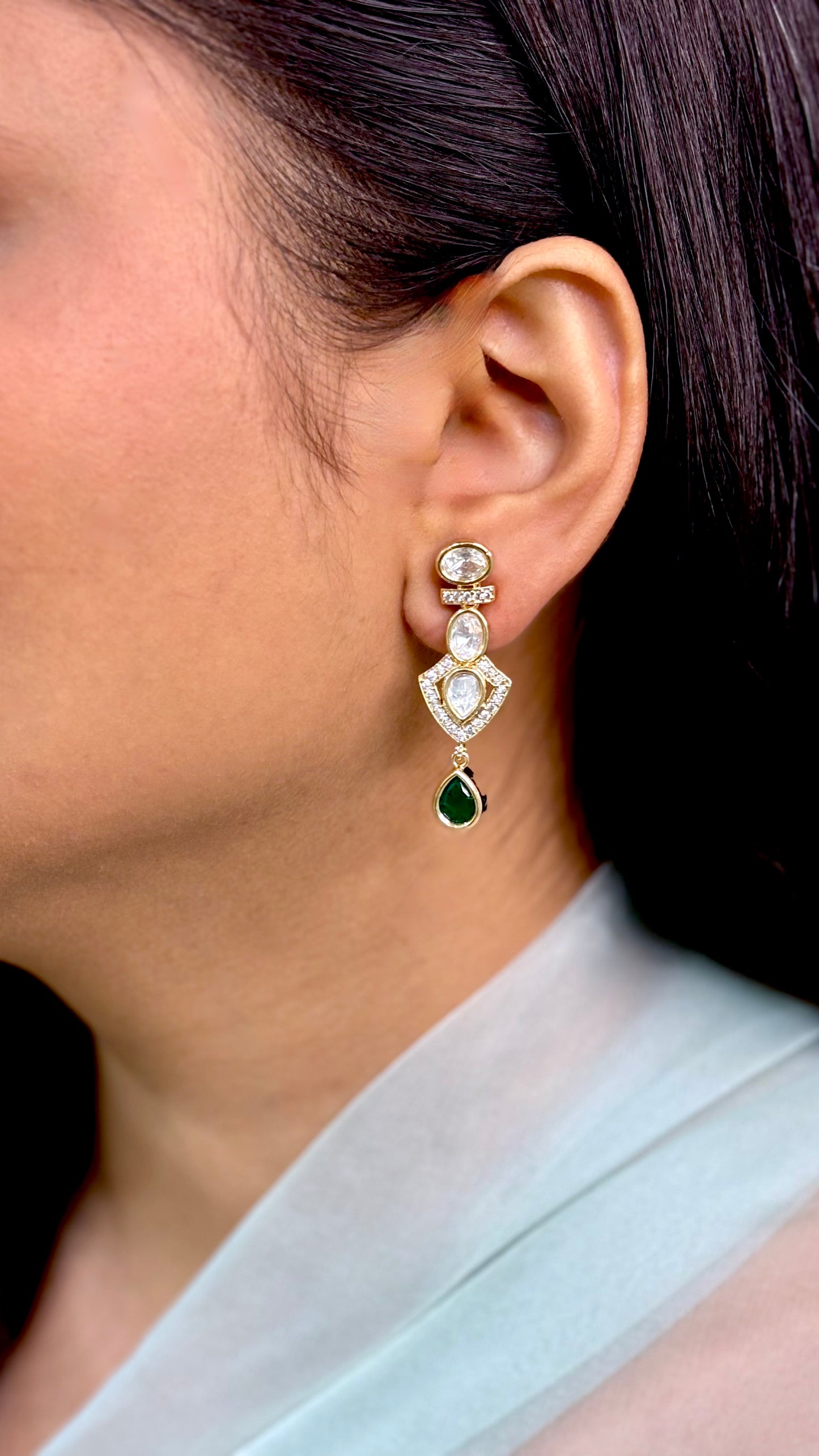 Exquisite Polki Danglers with Green Stones