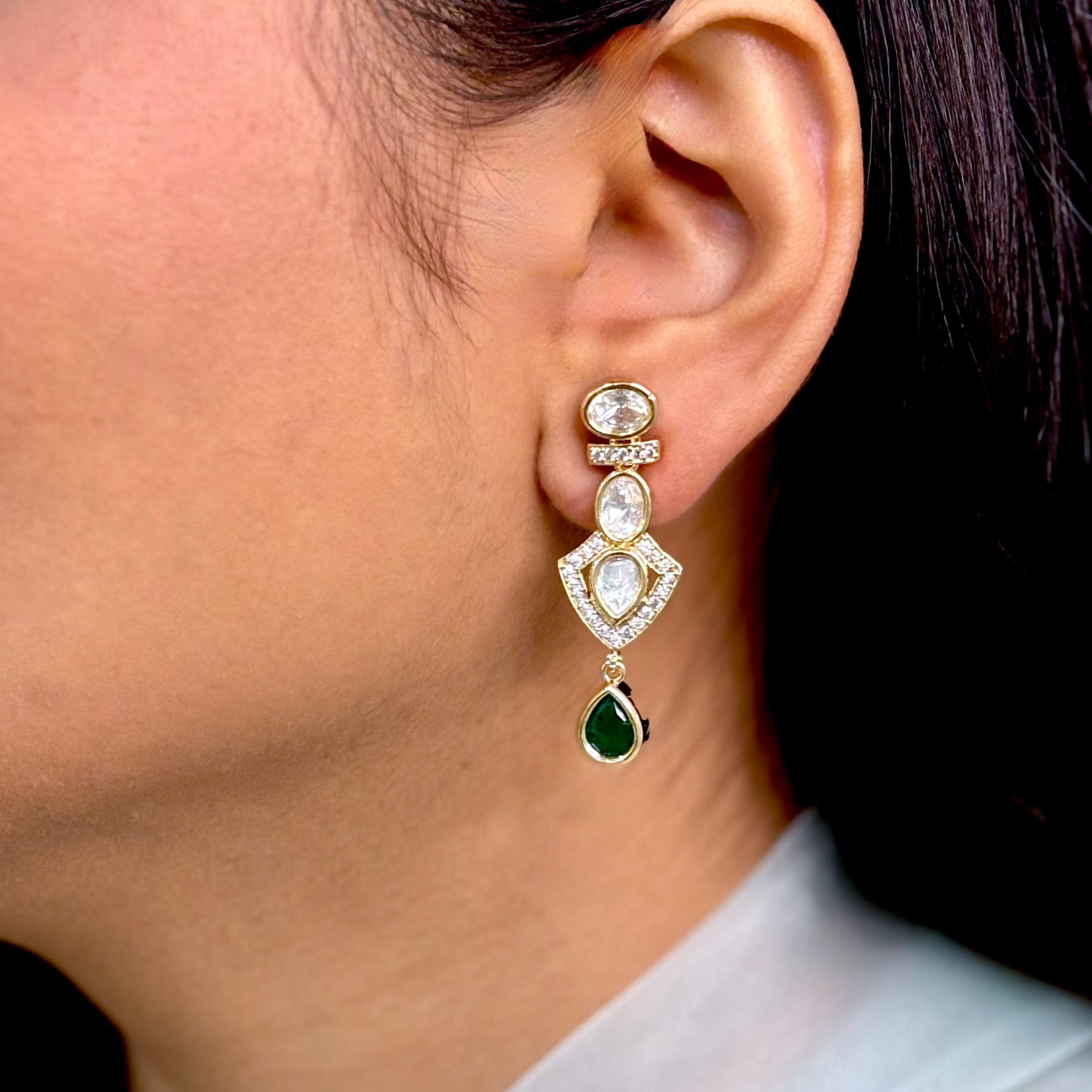 Exquisite Polki Danglers with Green Stones