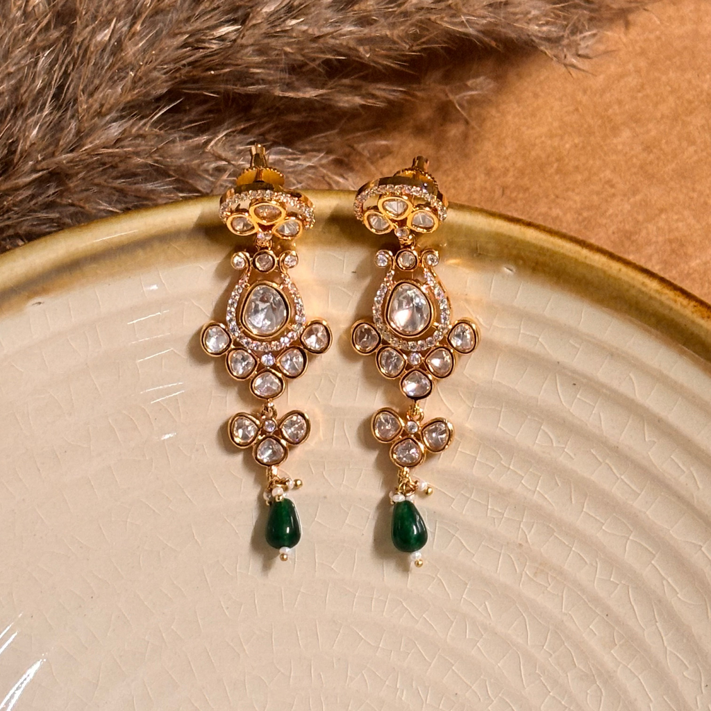 Noble Green Stone Polki Danglers