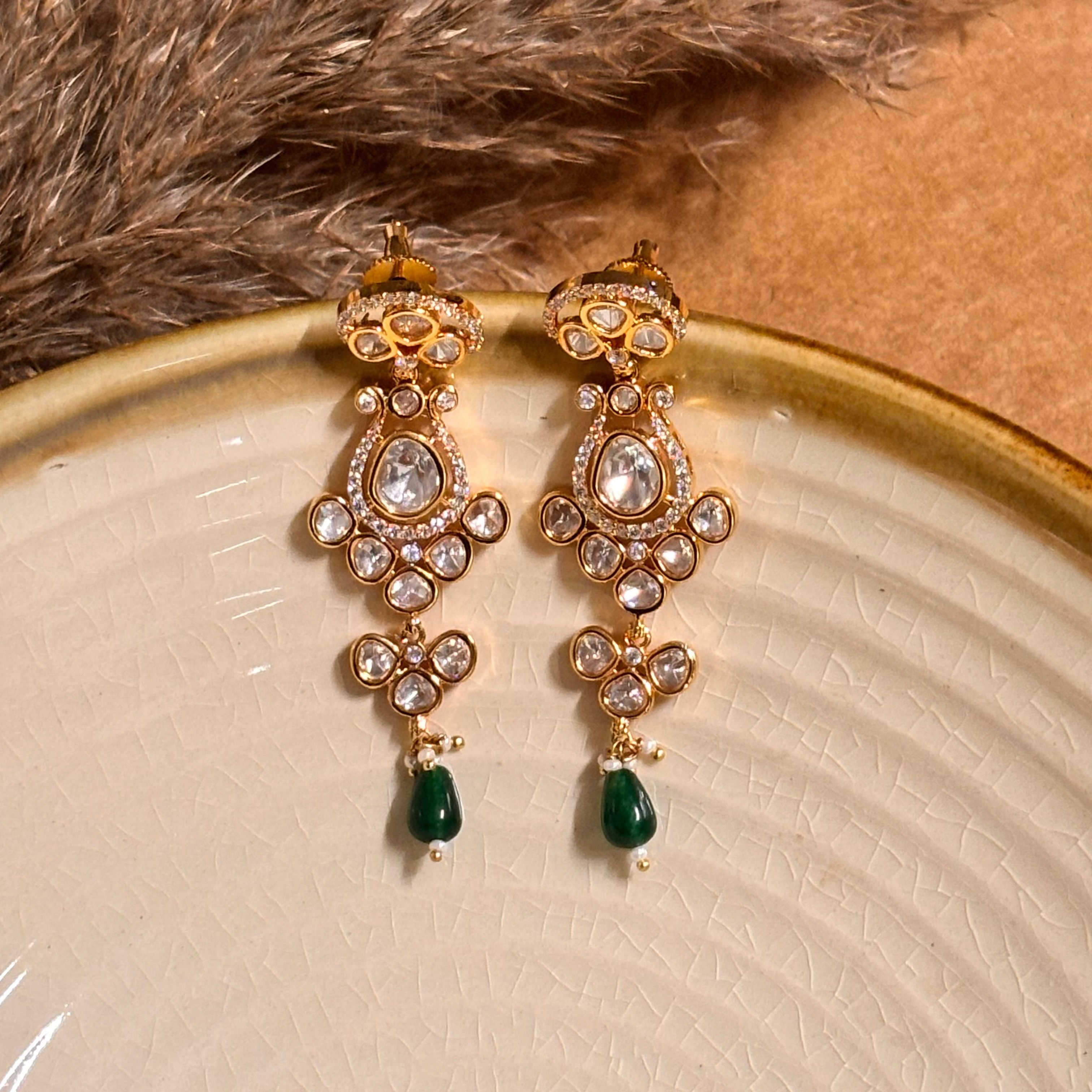 Noble Green Stone Polki Danglers