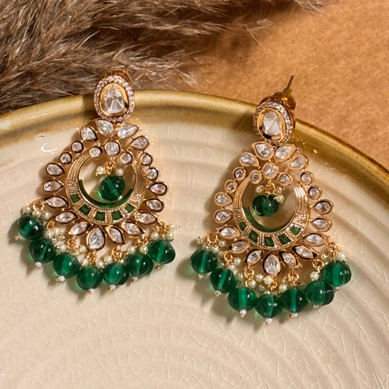 Regal Green Kundan & Polki Chaandbaali