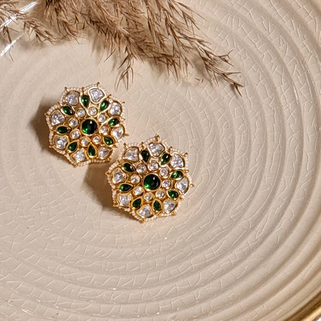 Timeless Green Kundan Studs