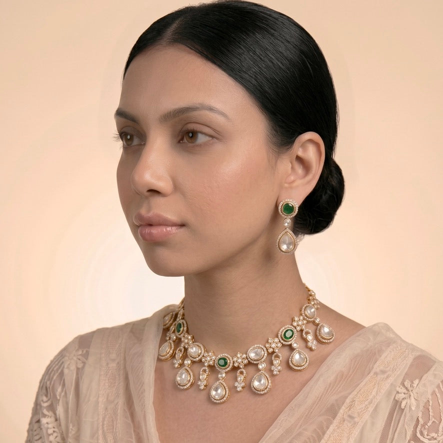 Classic Emerald Polki & Kundan Choker Set