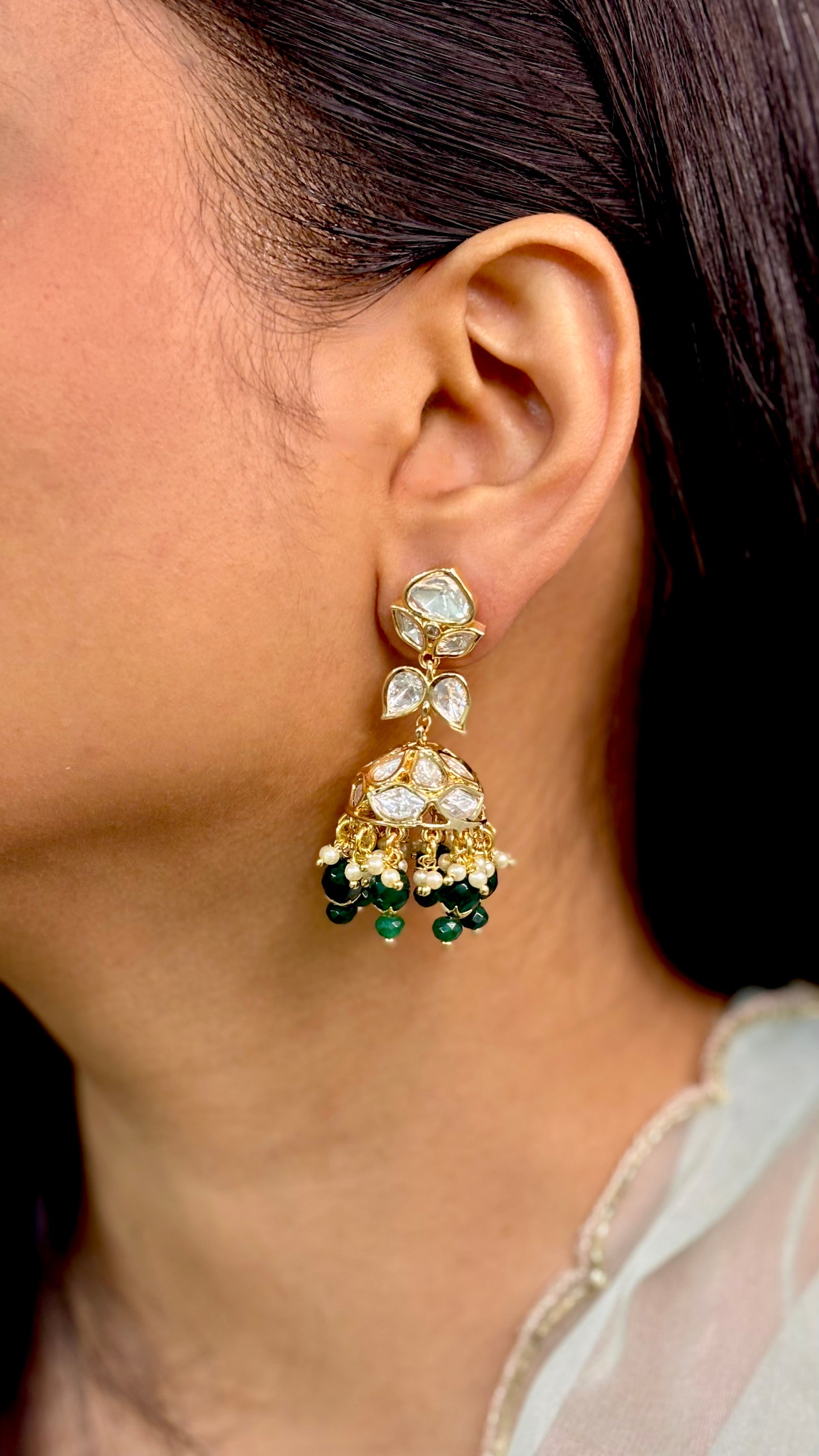 Celestial Green Polki Jhumkas