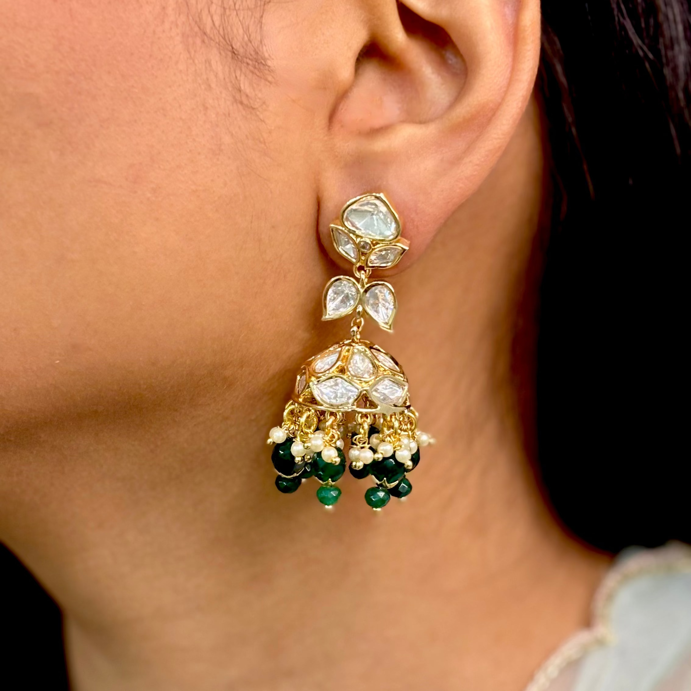 Celestial Green Polki Jhumkas