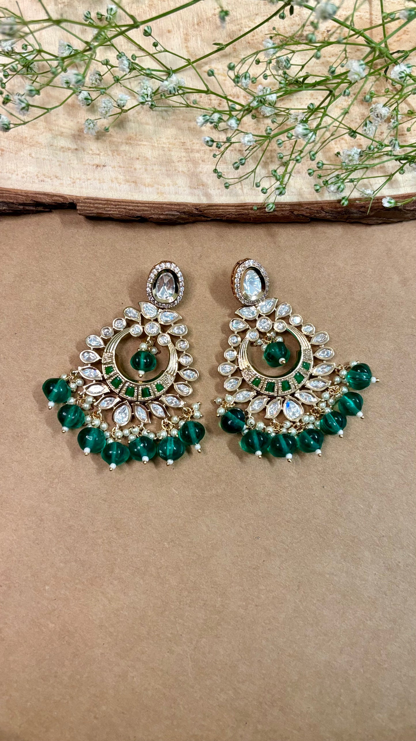 Regal Green Kundan & Polki Chaandbaali