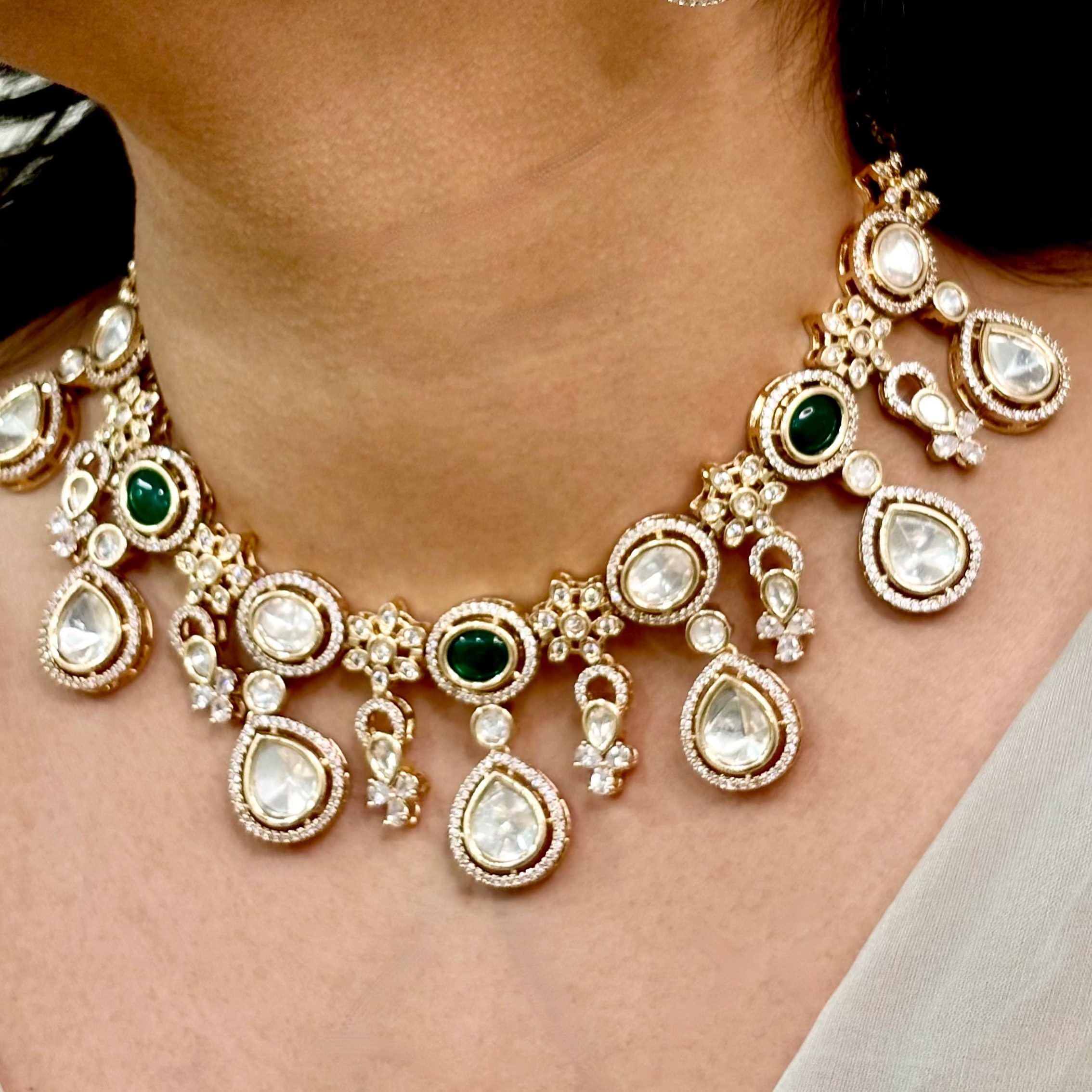 Classic Emerald Polki & Kundan Choker Set