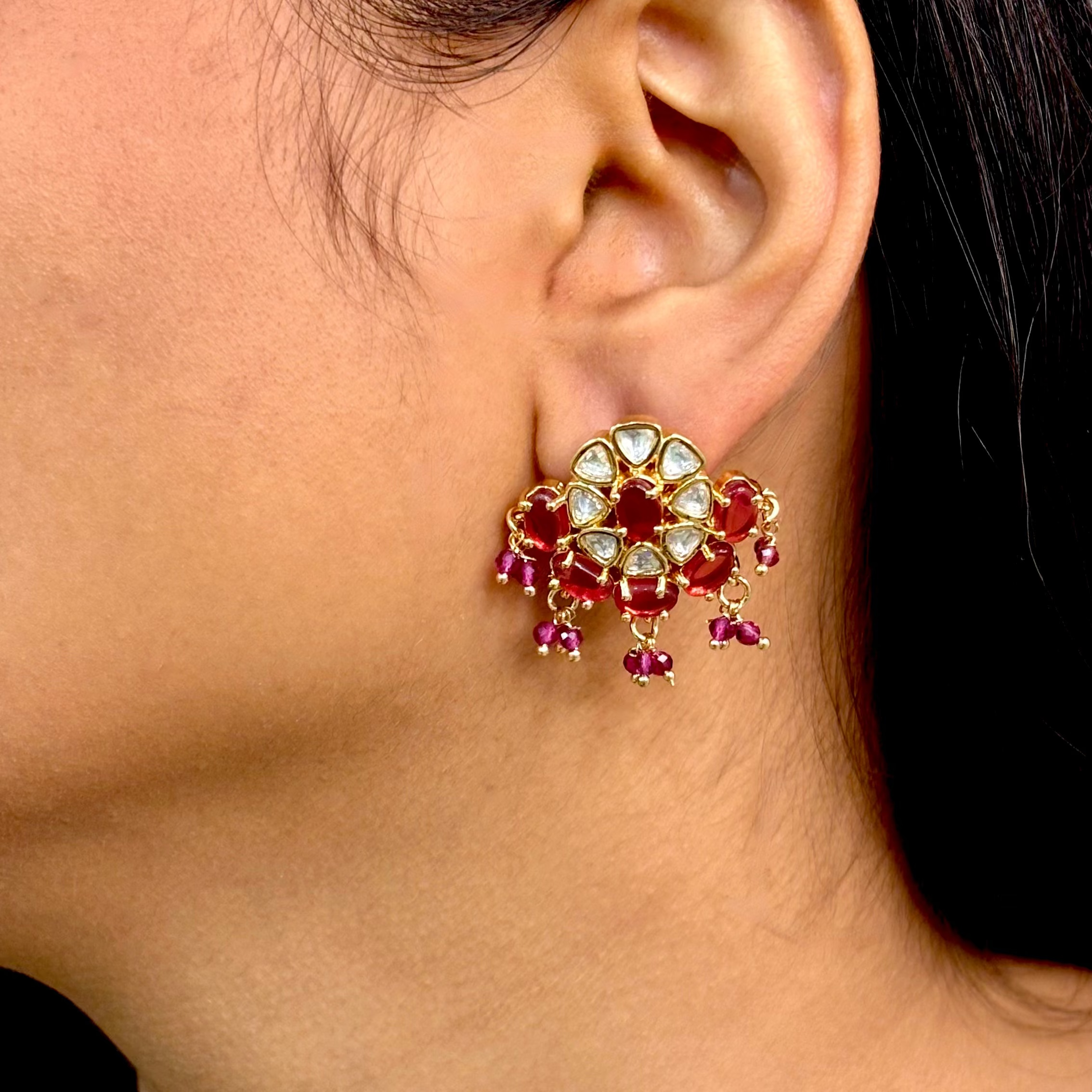 Elegant Pink Polki Studs