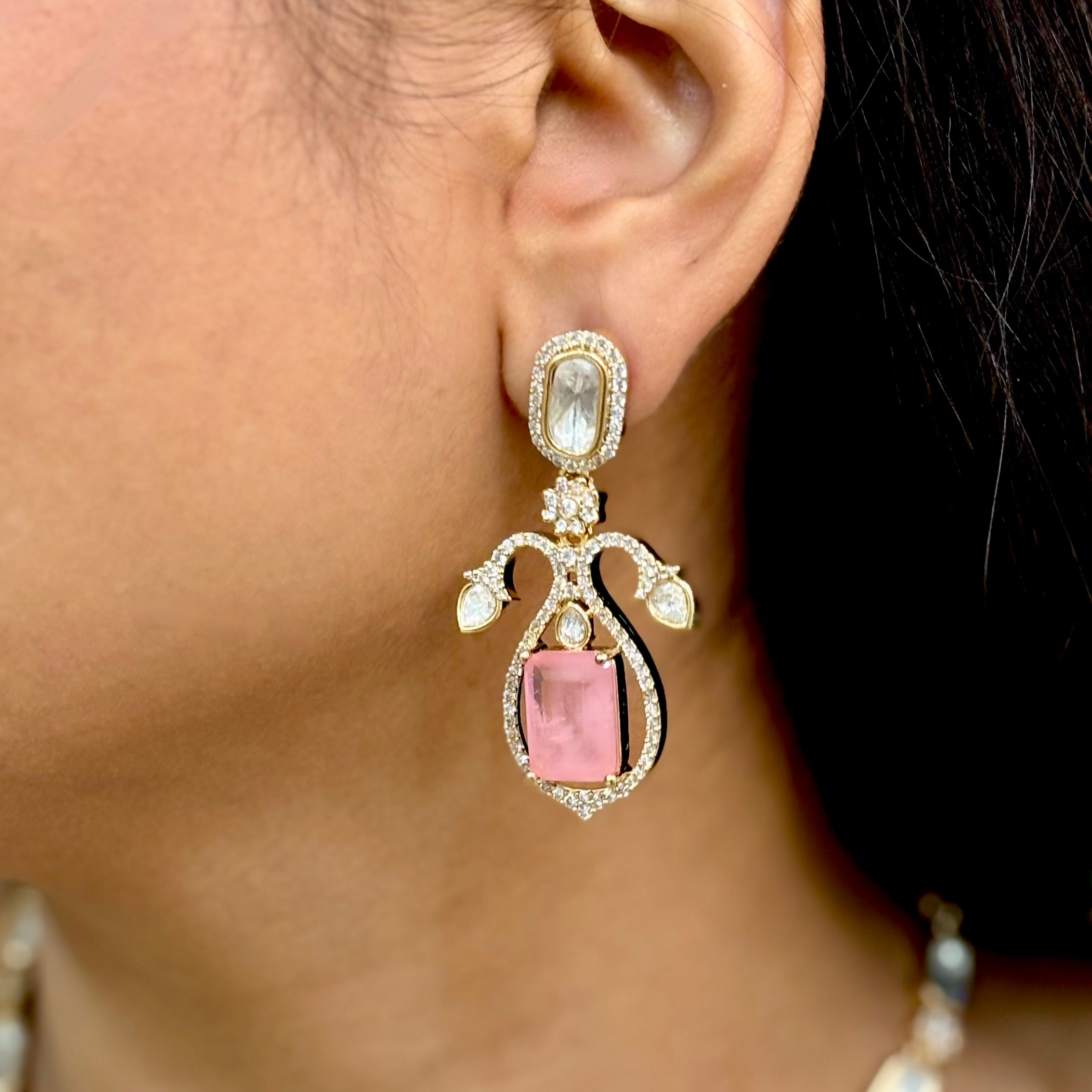 Blush Elegance Kundan & Polki Necklace Set