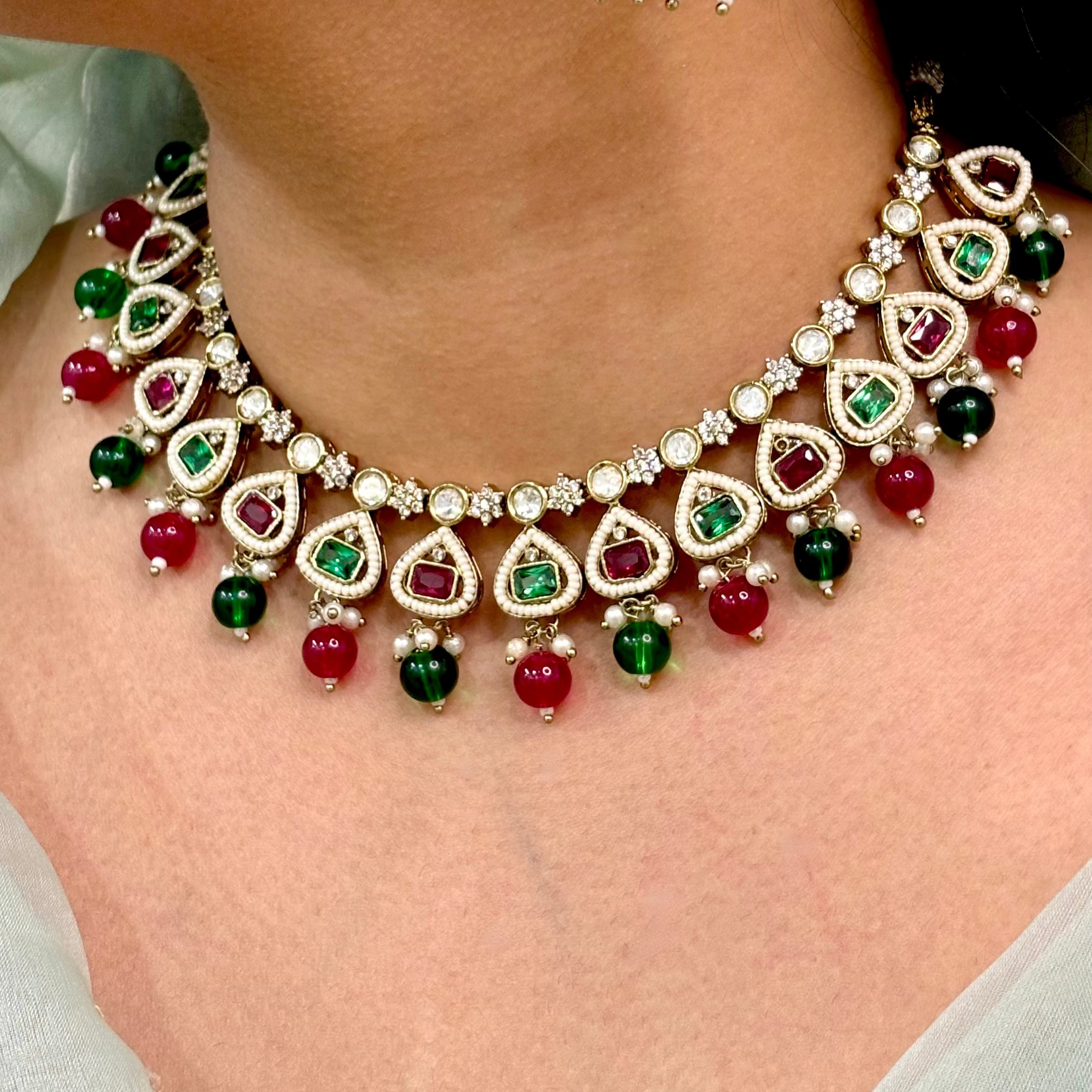 Elegant Multi-Hue Kundan Choker Set