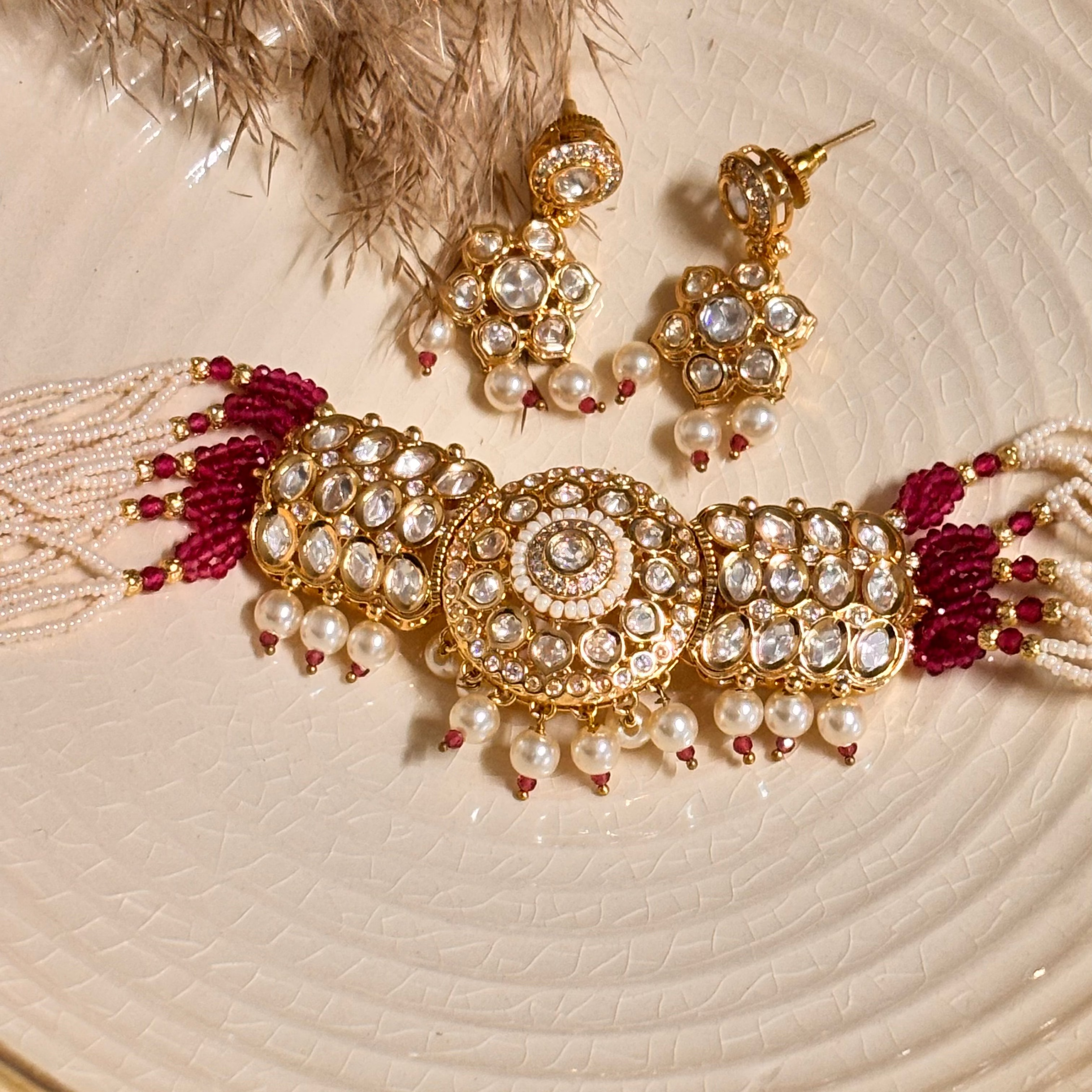 Regal Ruby & Pearl Kundan Choker Set