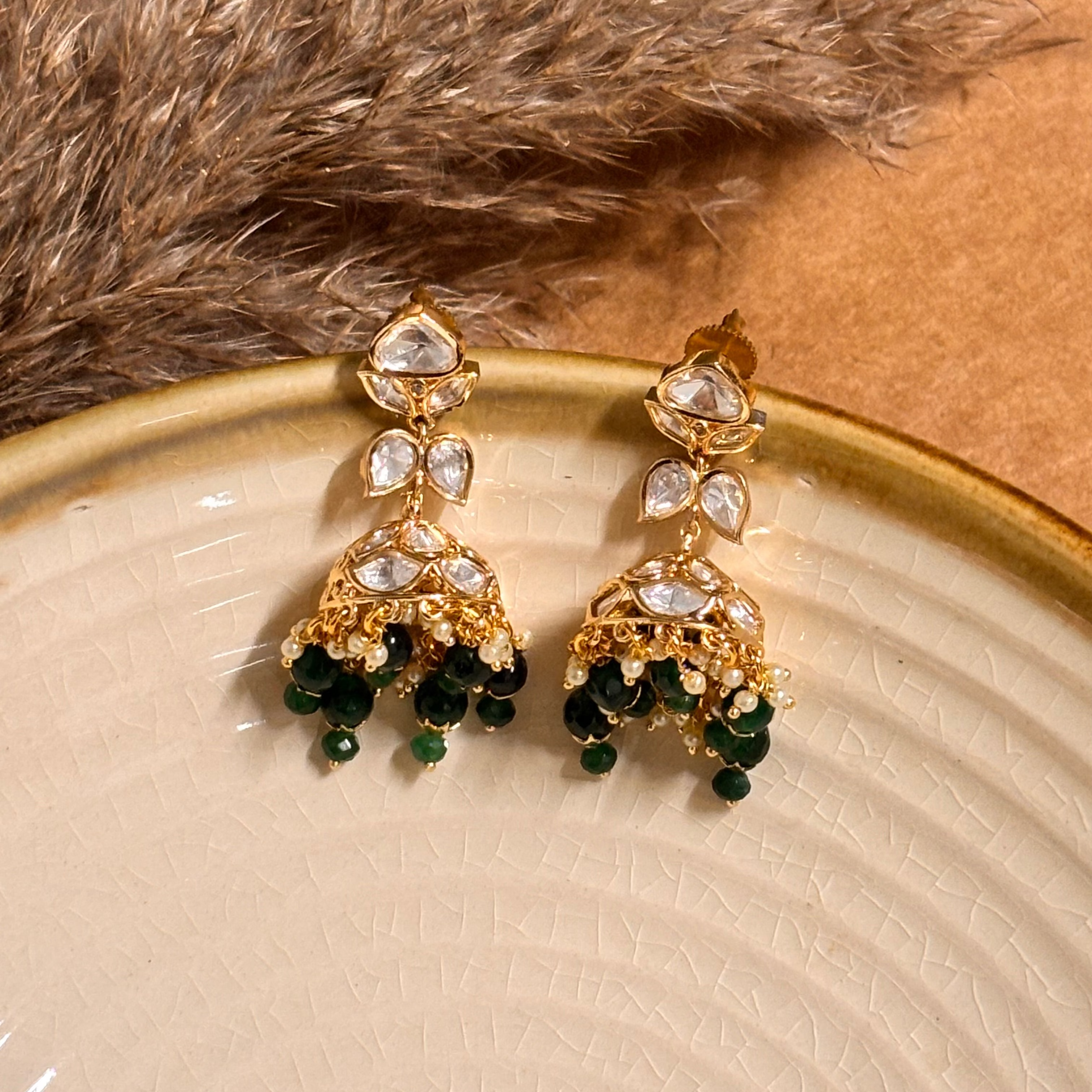 Celestial Green Polki Jhumkas