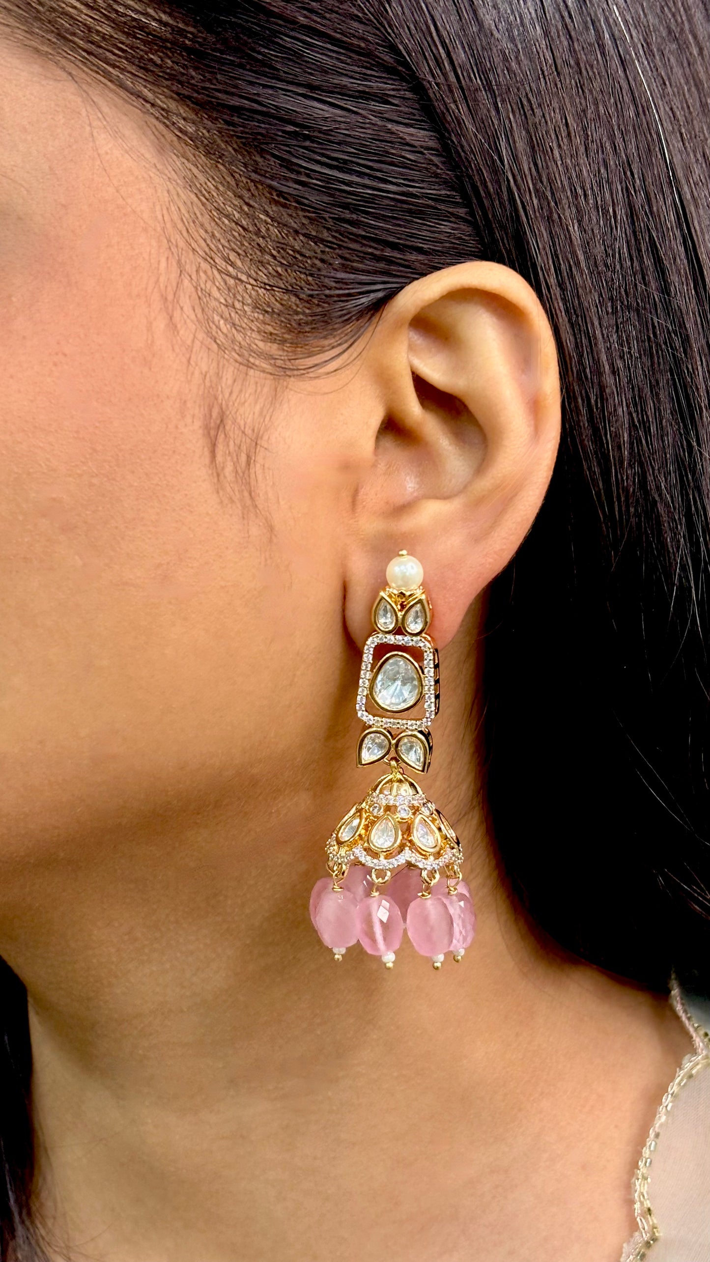 Modern Plain Polki & Kundan Jhumkas