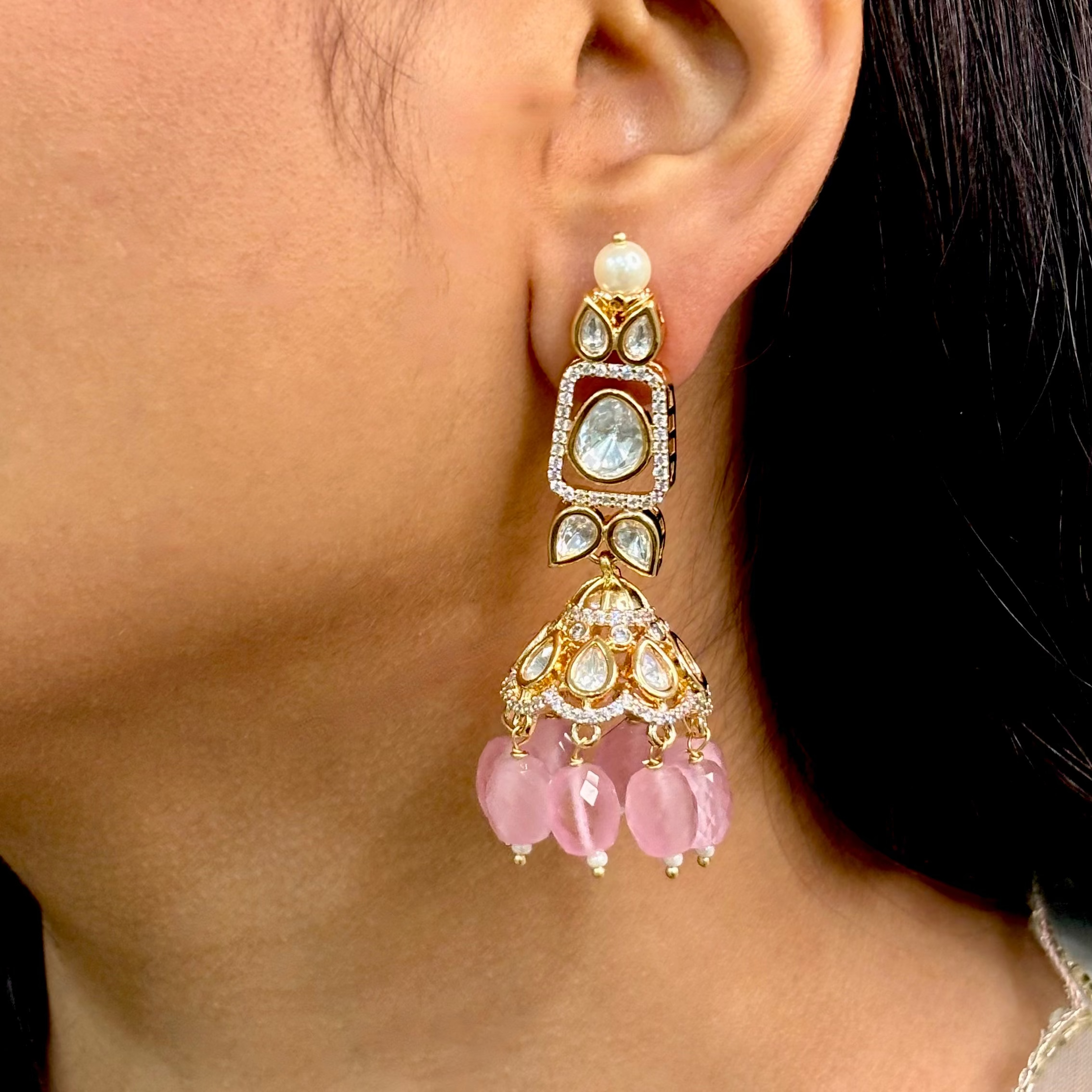 Modern Plain Polki & Kundan Jhumkas