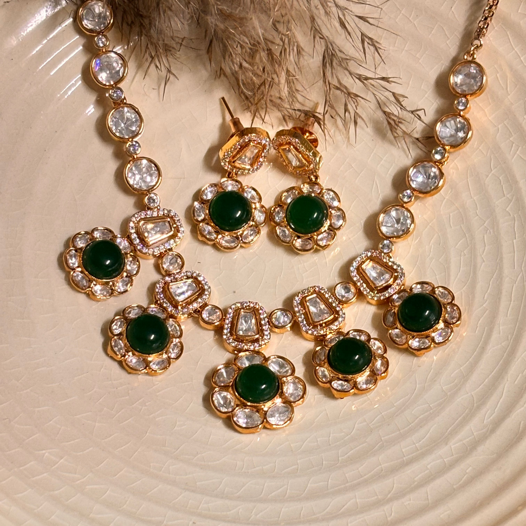 Elegant Emerald Polki & Kundan Choker Set