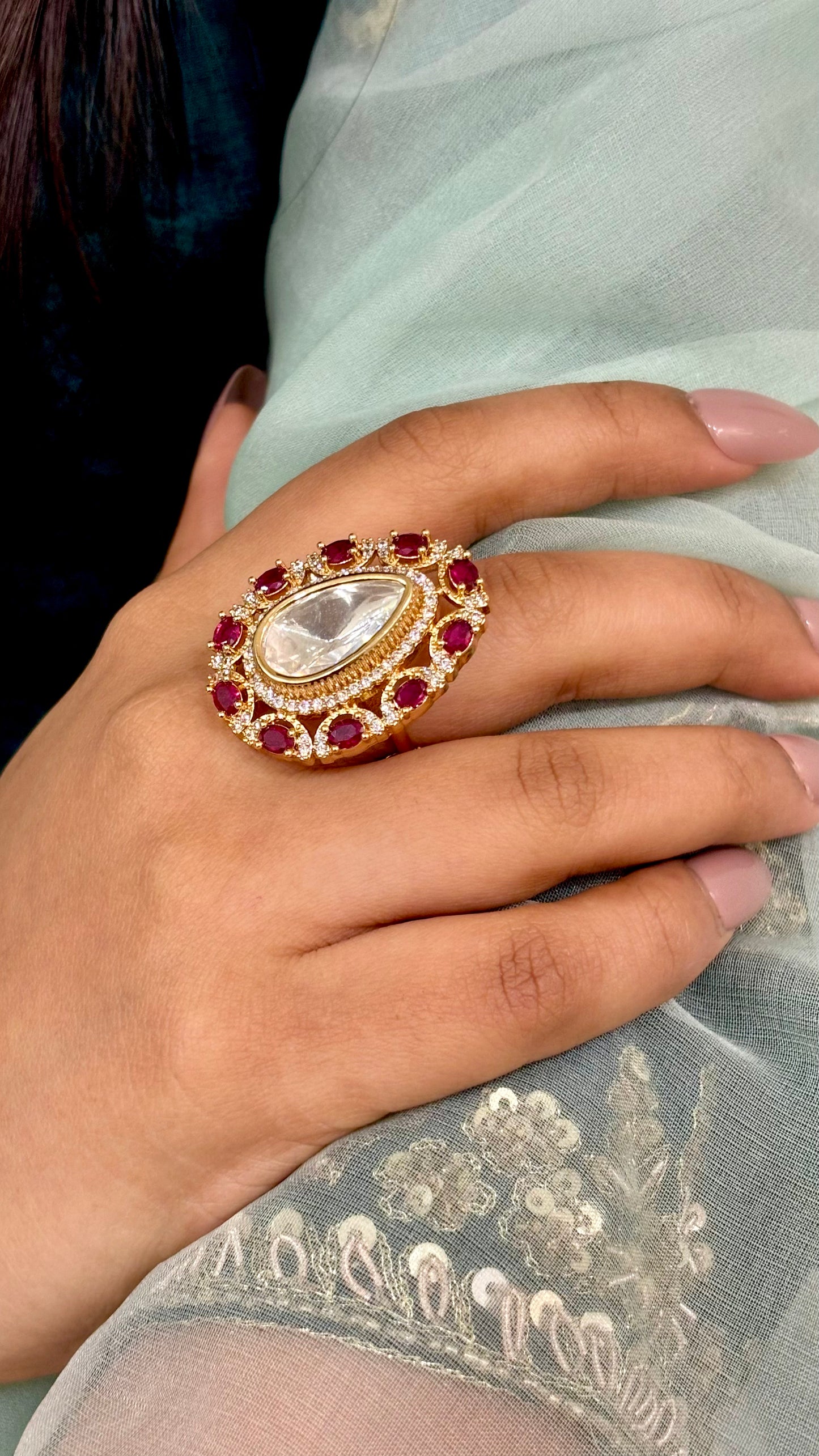 Soft Rose Kundan Ring