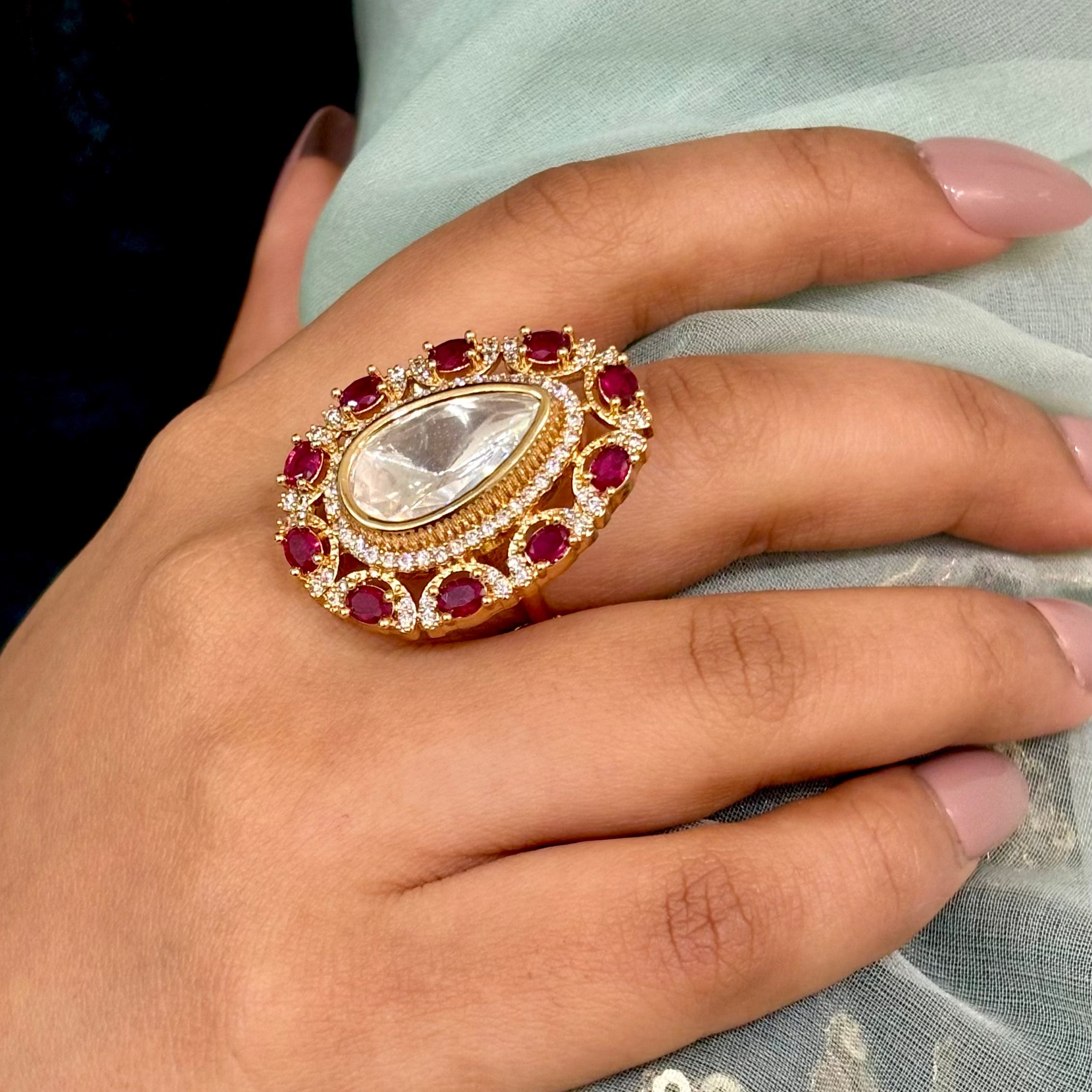 Soft Rose Kundan Ring