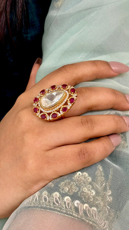 Soft Rose Kundan Ring