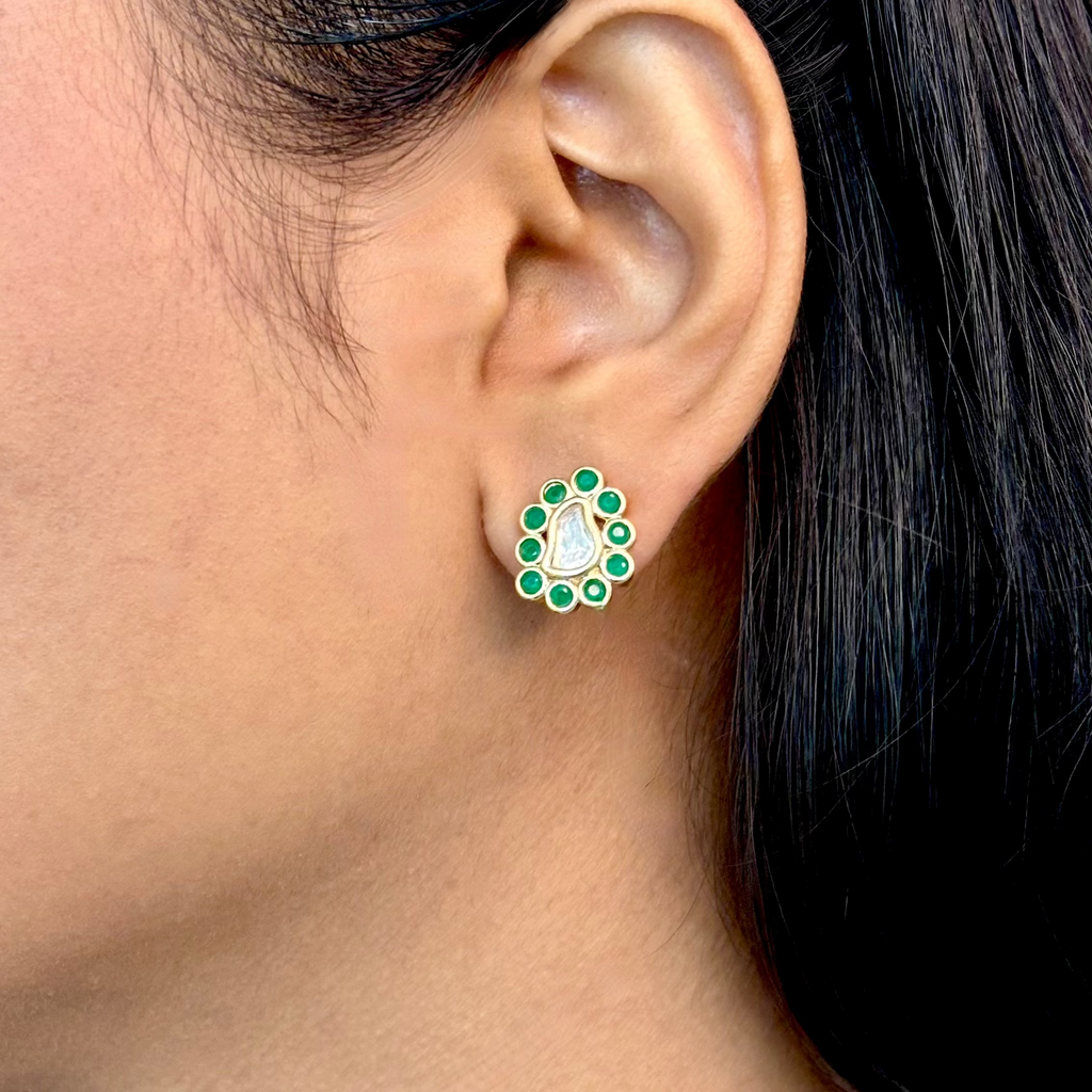 Modern Green Kundan Studs