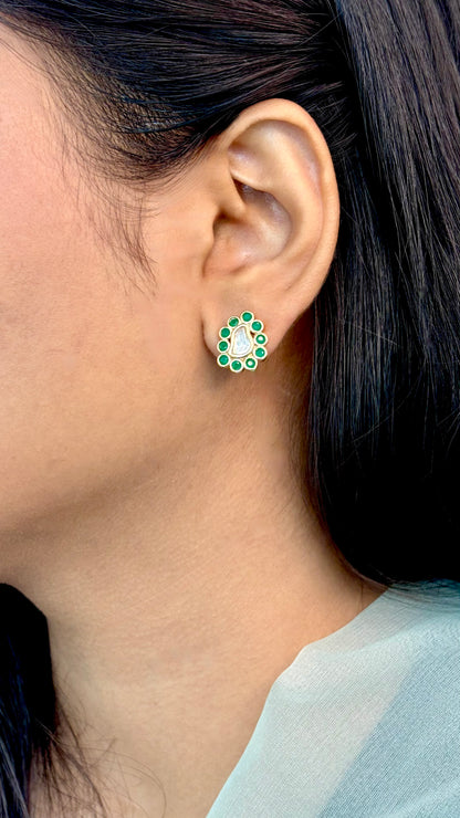 Modern Green Kundan Studs