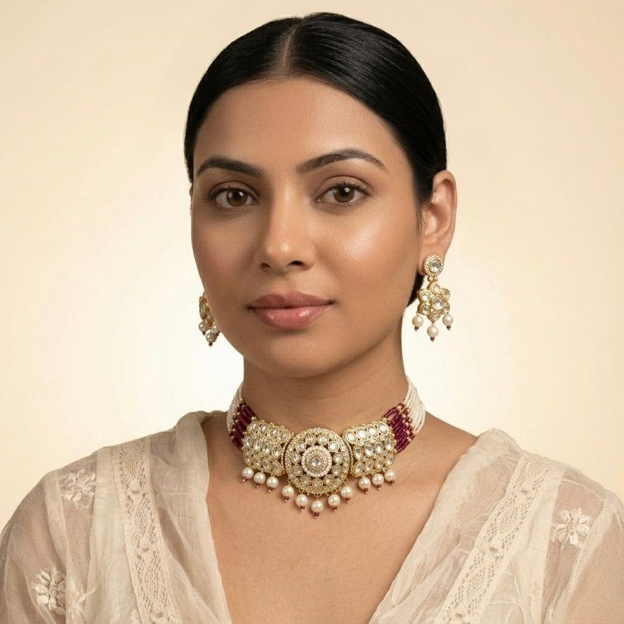 Regal Ruby & Pearl Kundan Choker Set