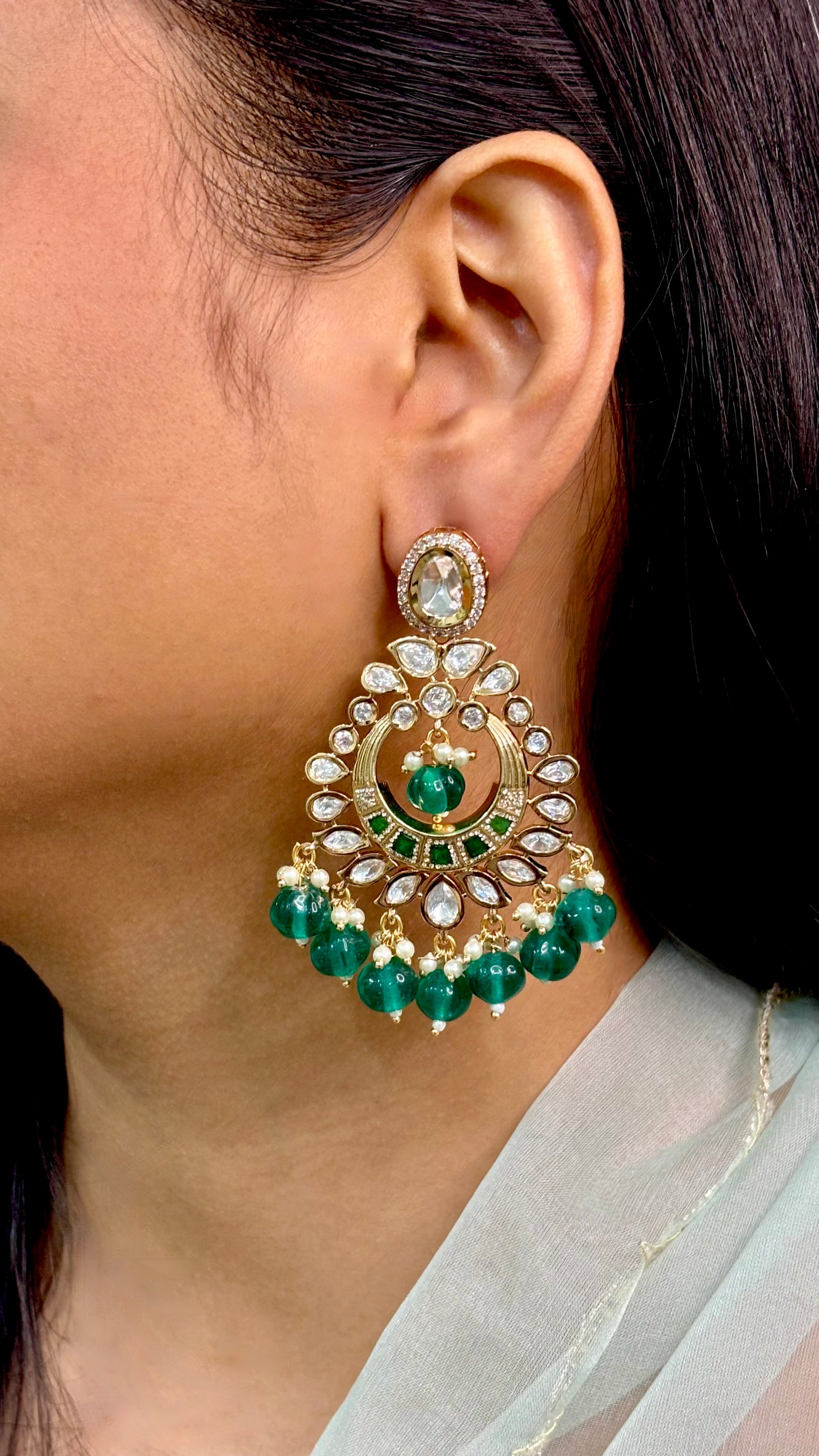 Regal Green Kundan & Polki Chaandbaali