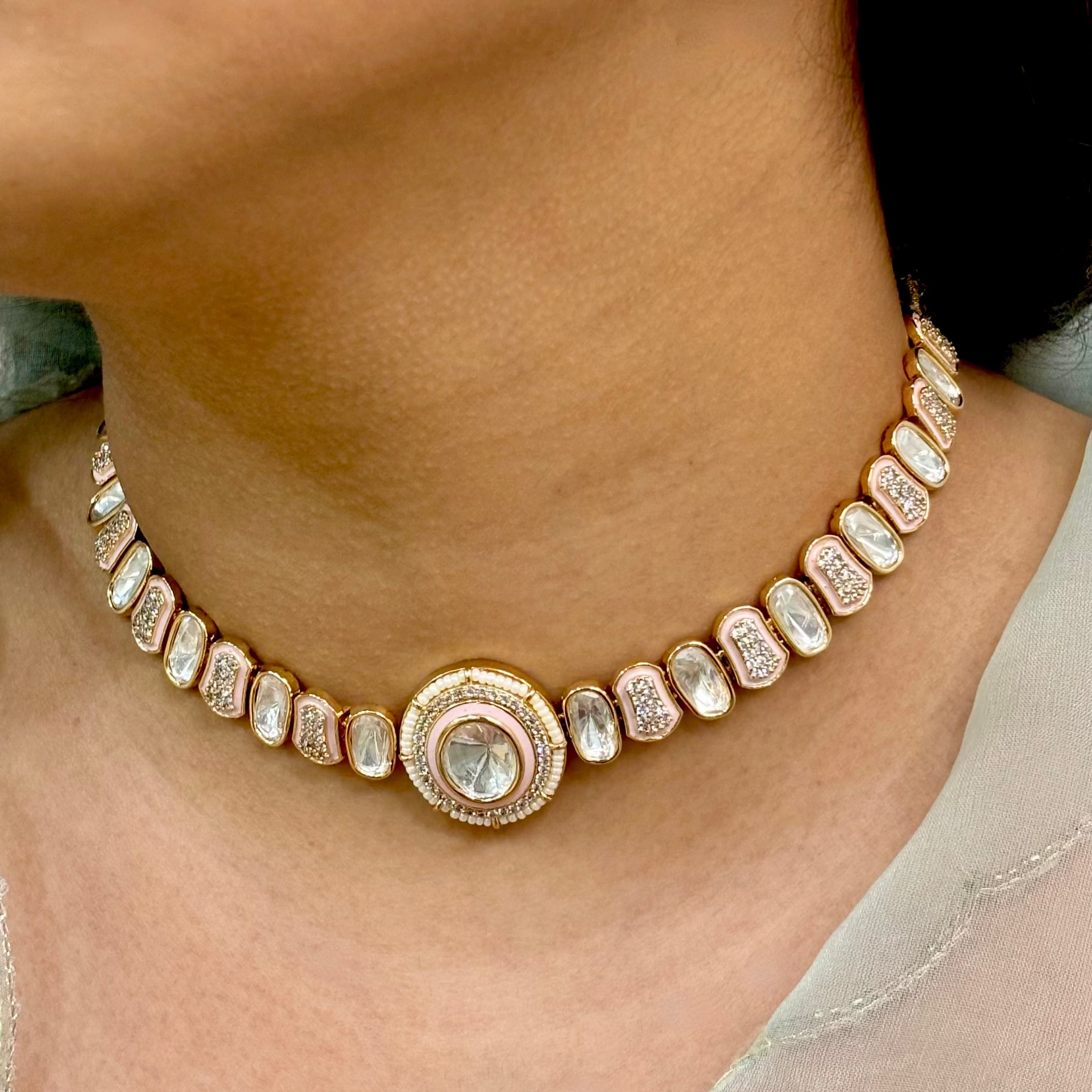 Timeless Pink Polki Choker Set