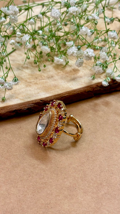 Soft Rose Kundan Ring