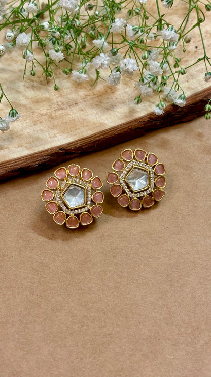 Graceful Pink Kundan & Polki Studs