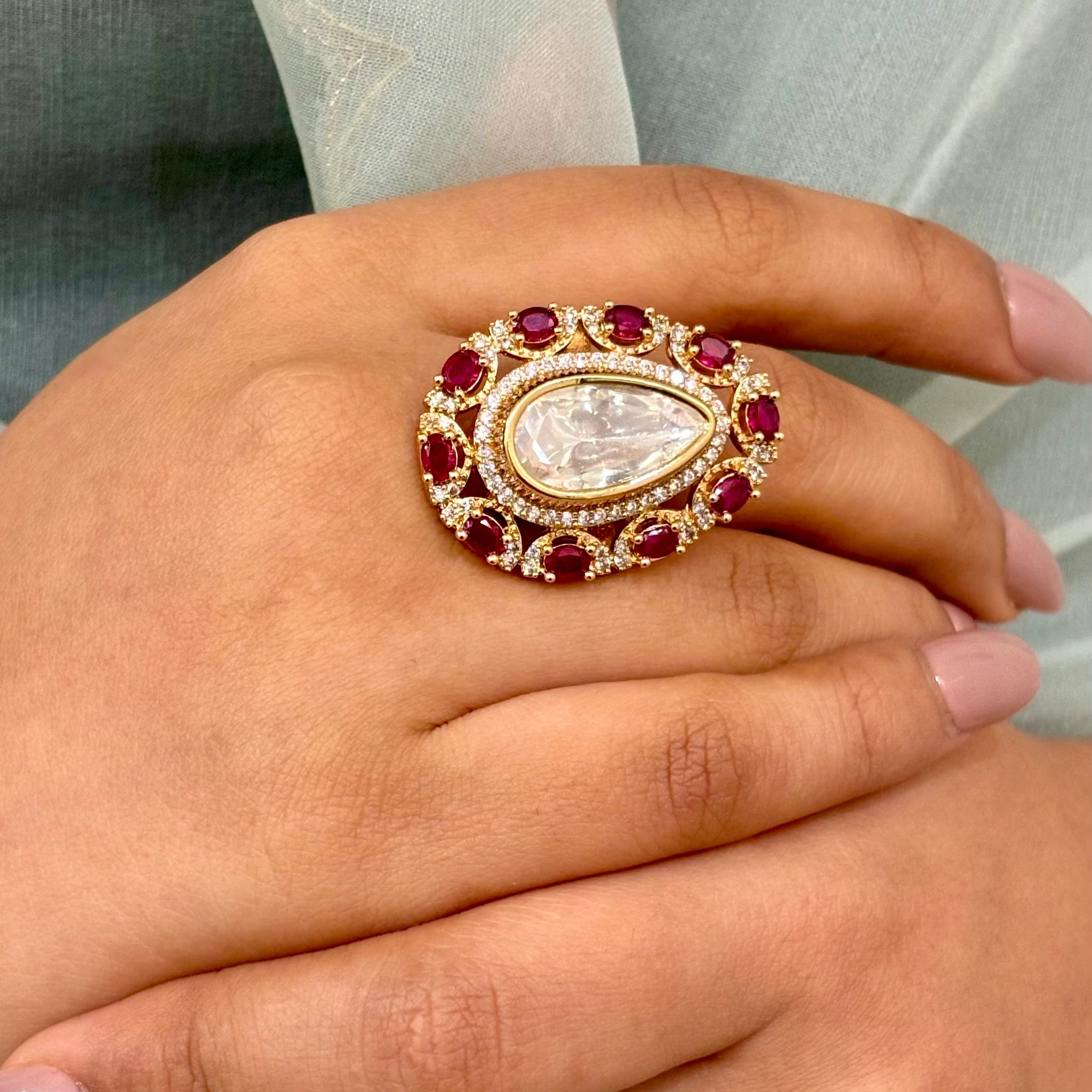 Soft Rose Kundan Ring