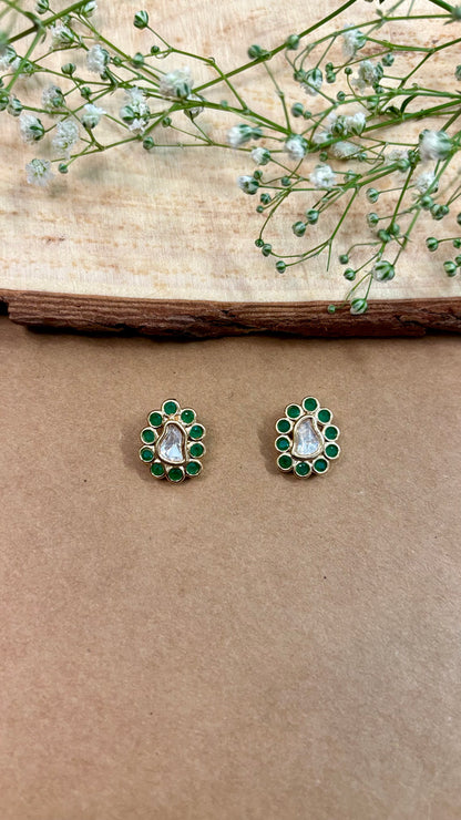 Modern Green Kundan Studs