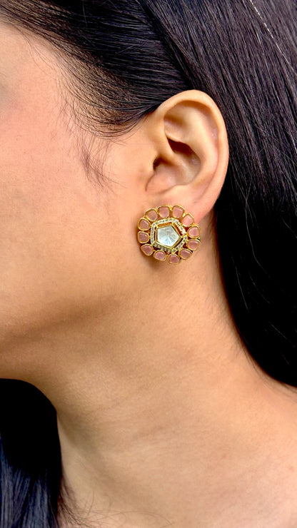 Graceful Pink Kundan & Polki Studs