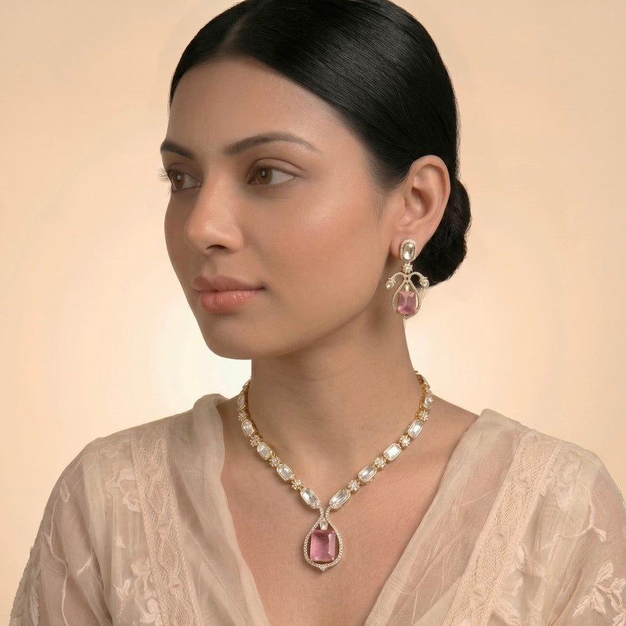 Blush Elegance Kundan & Polki Necklace Set