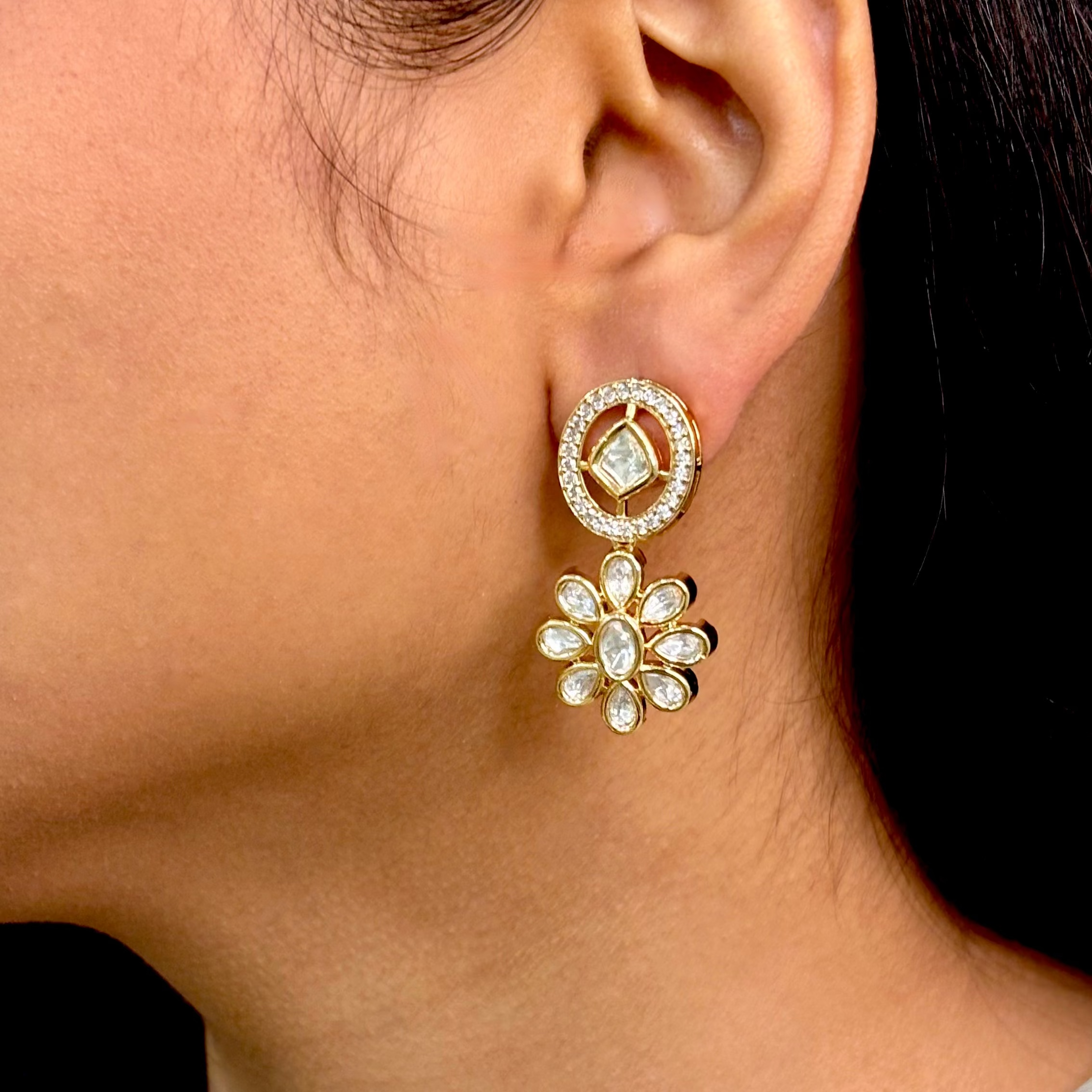 Classic Droplet Polki & Kundan Earrings