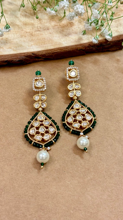 Modern Green Kundan Danglers