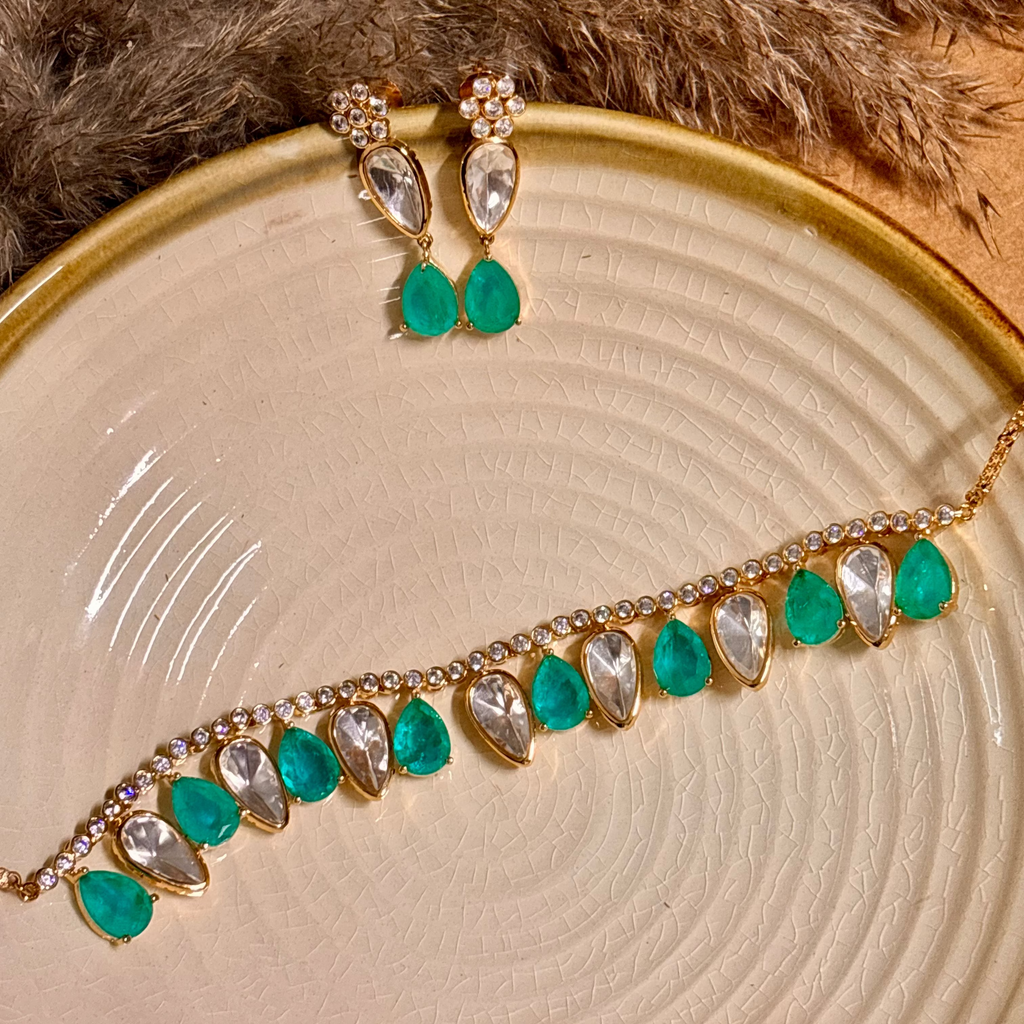 Celestial Blue Polki Necklace Set