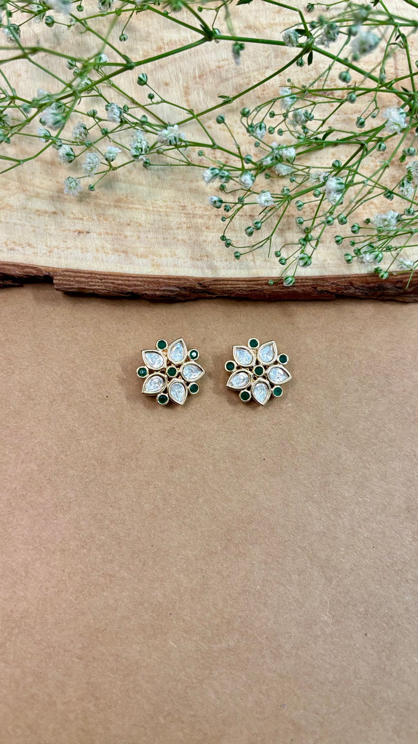 Delicate Green Kundan Studs