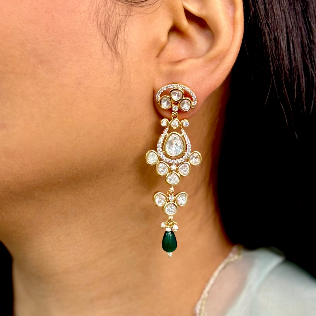 Noble Green Stone Polki Danglers