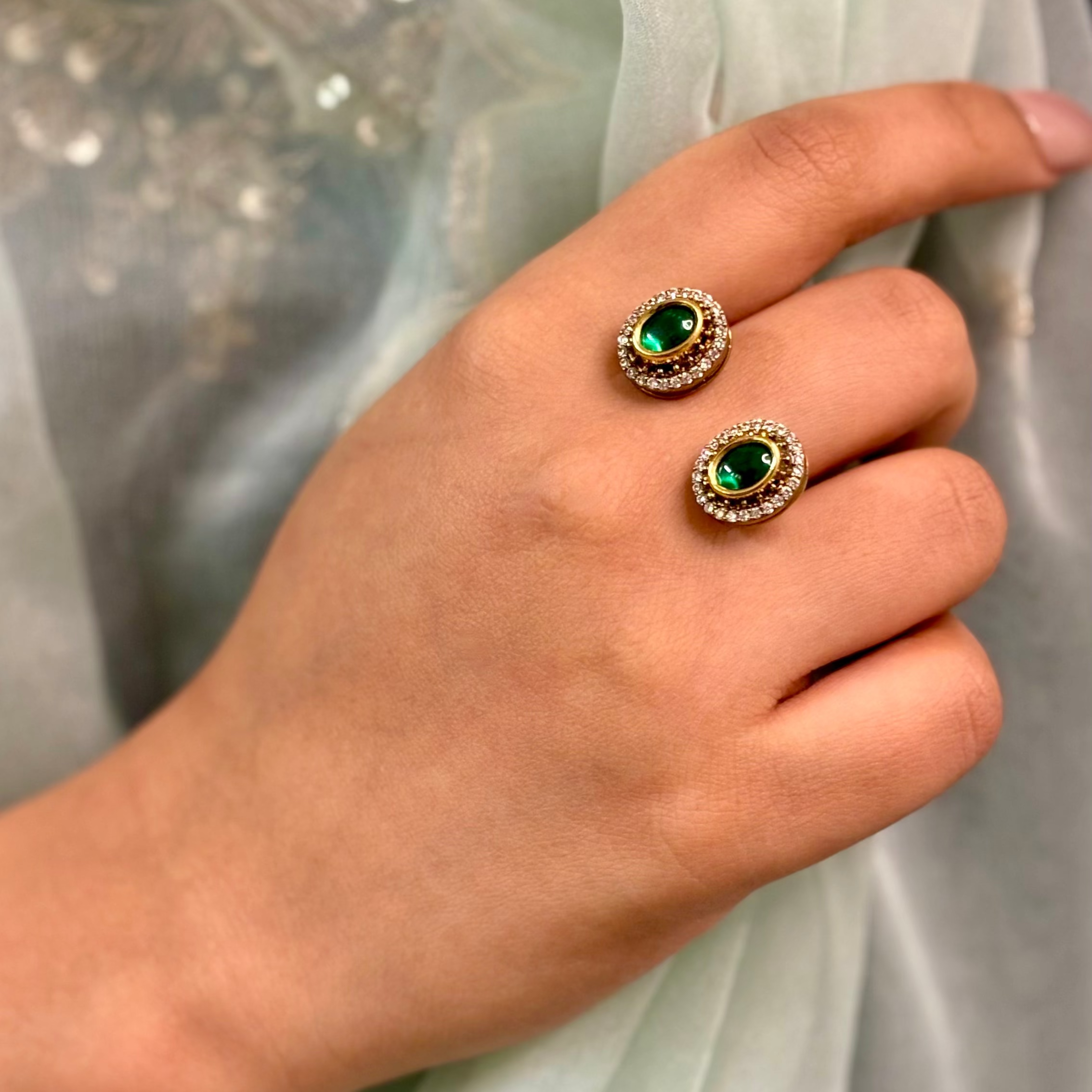 Mughal Green Kundan Ring