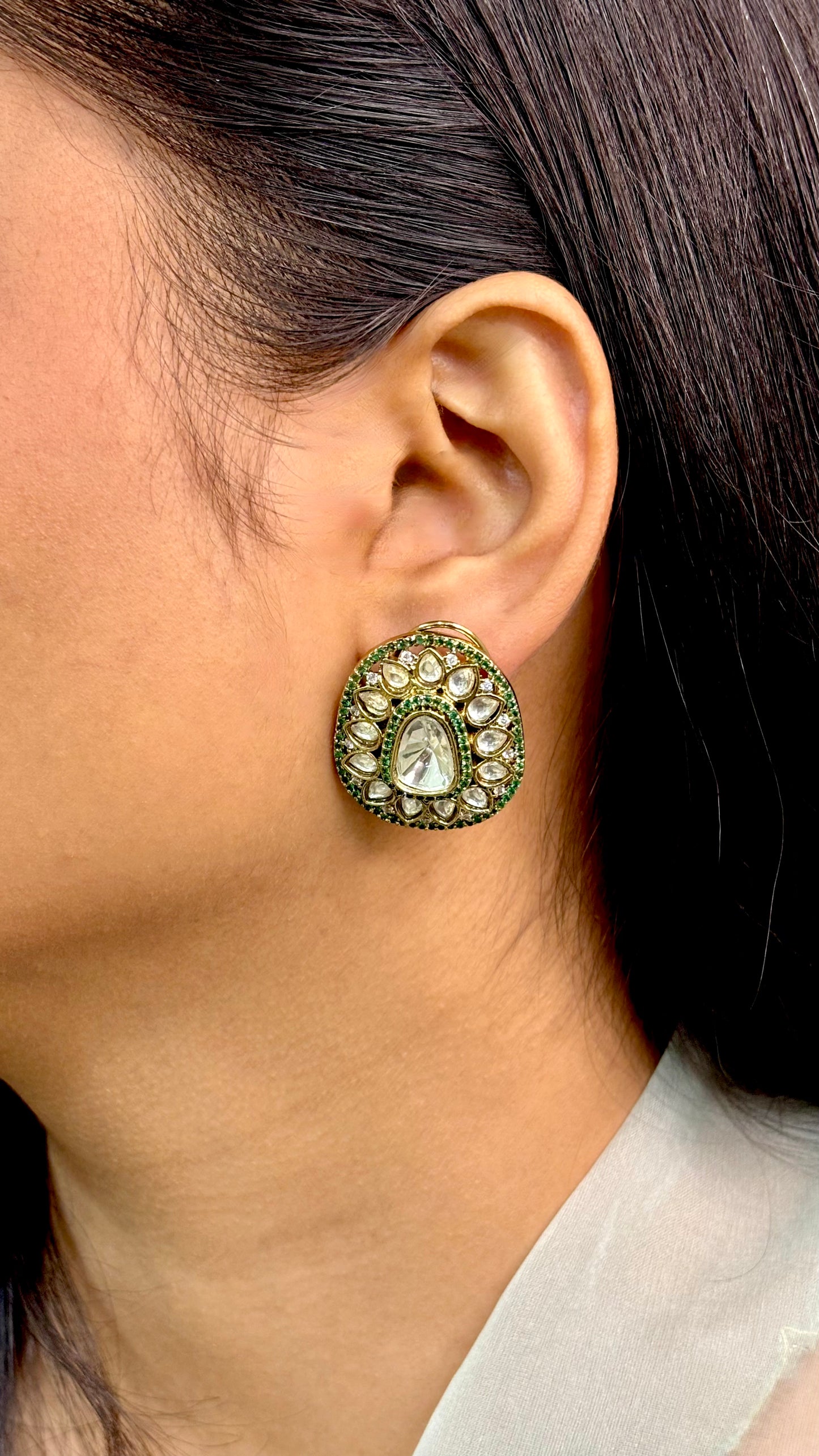 Classic Mehendi Green Polki & Kundan Studs