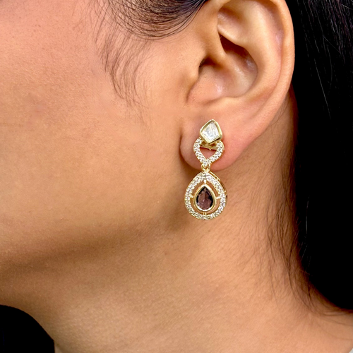 Delicate Polki Droplets with Purple Gemstone