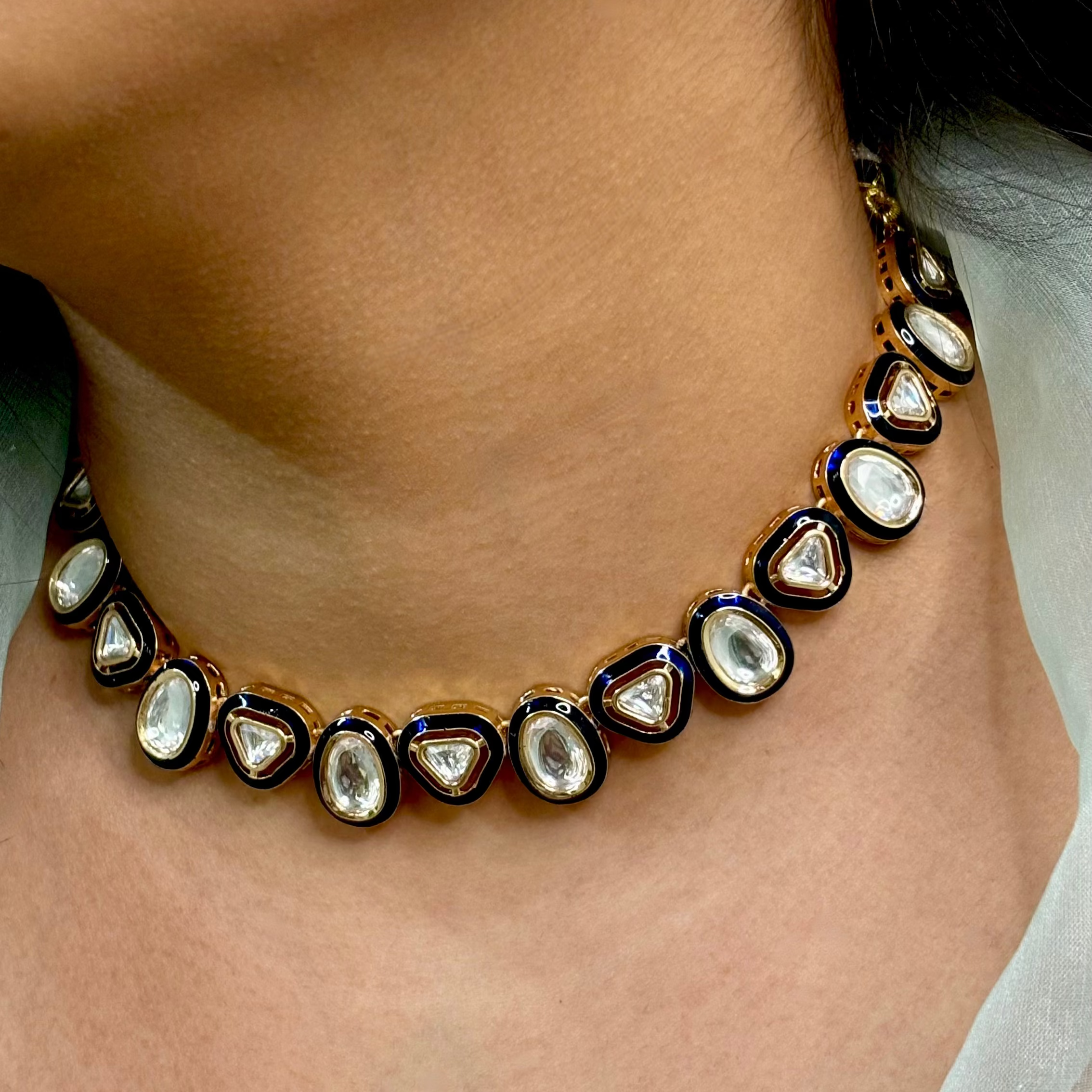 Minimalist Blue Polki Choker Set