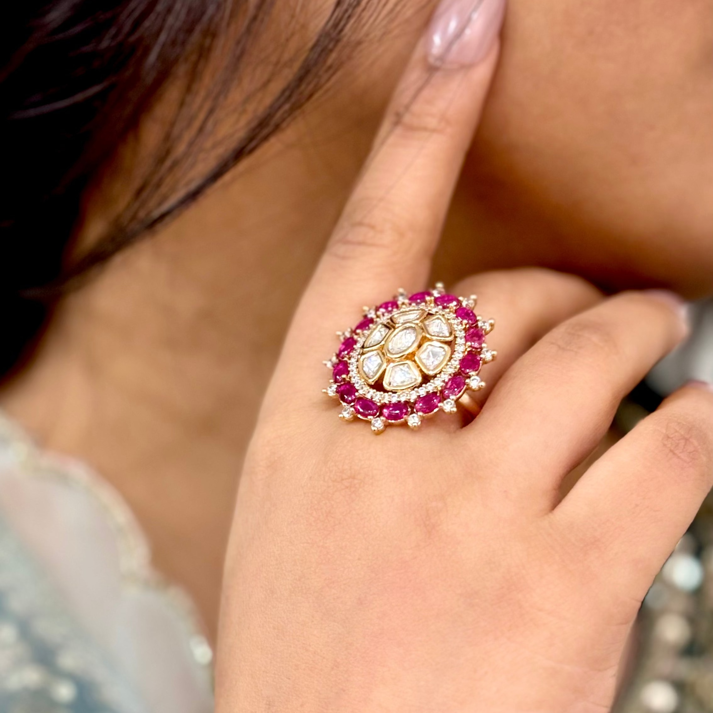 Vintage Pink Kundan Ring