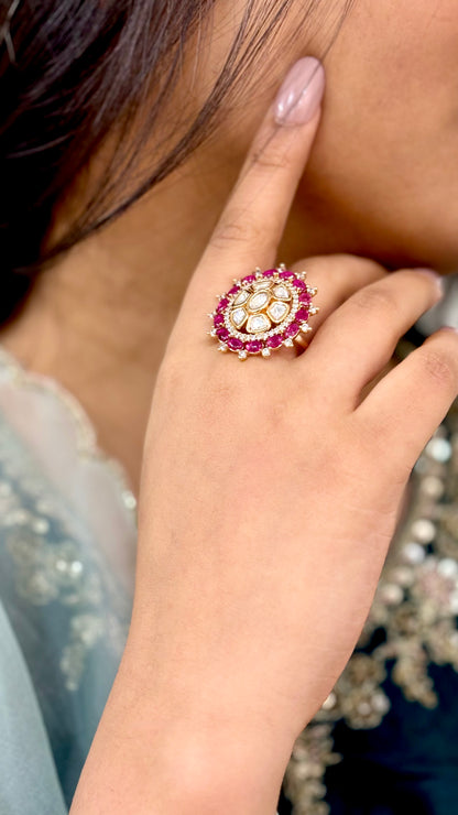 Vintage Pink Kundan Ring