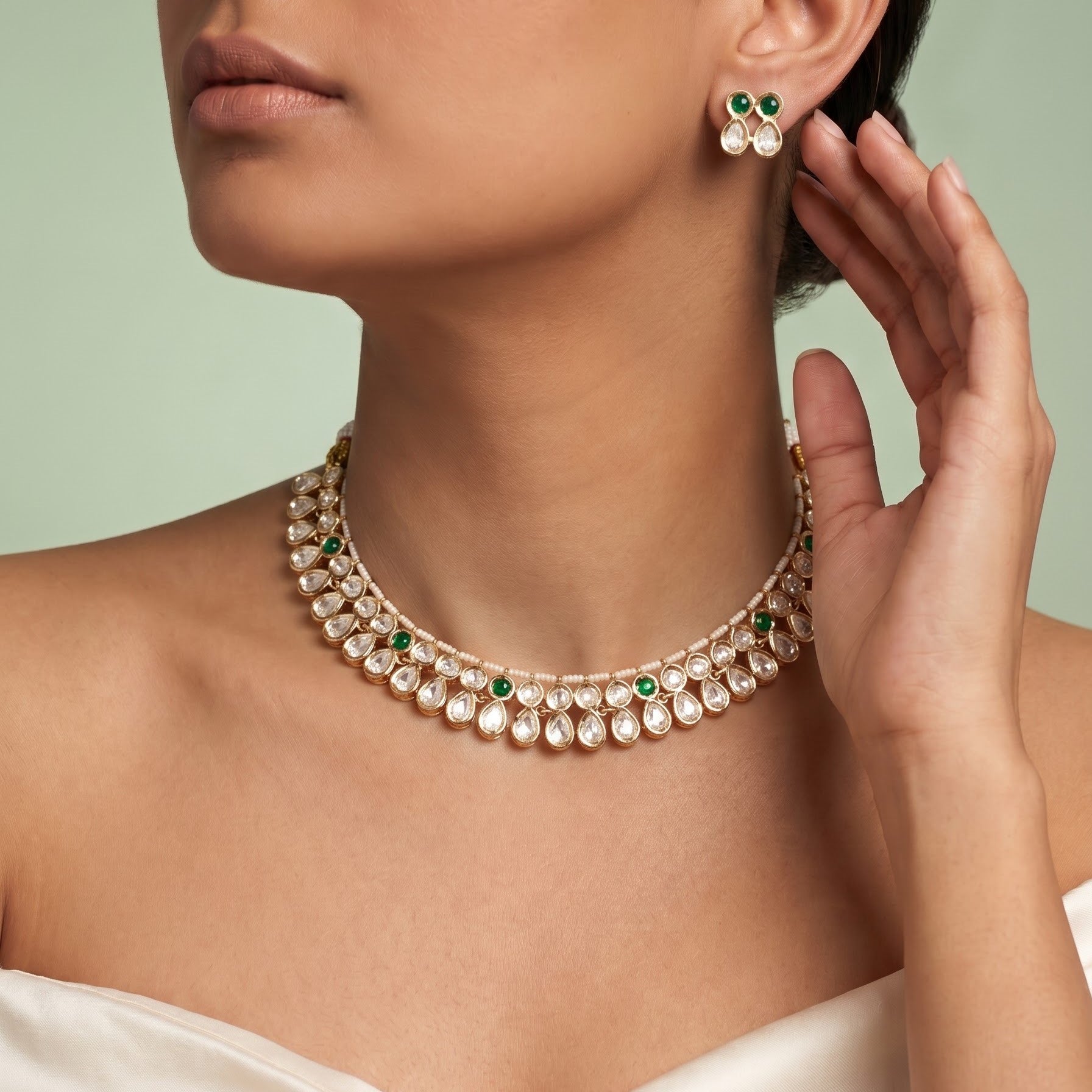Classic Green Elegance Kundan Choker Set
