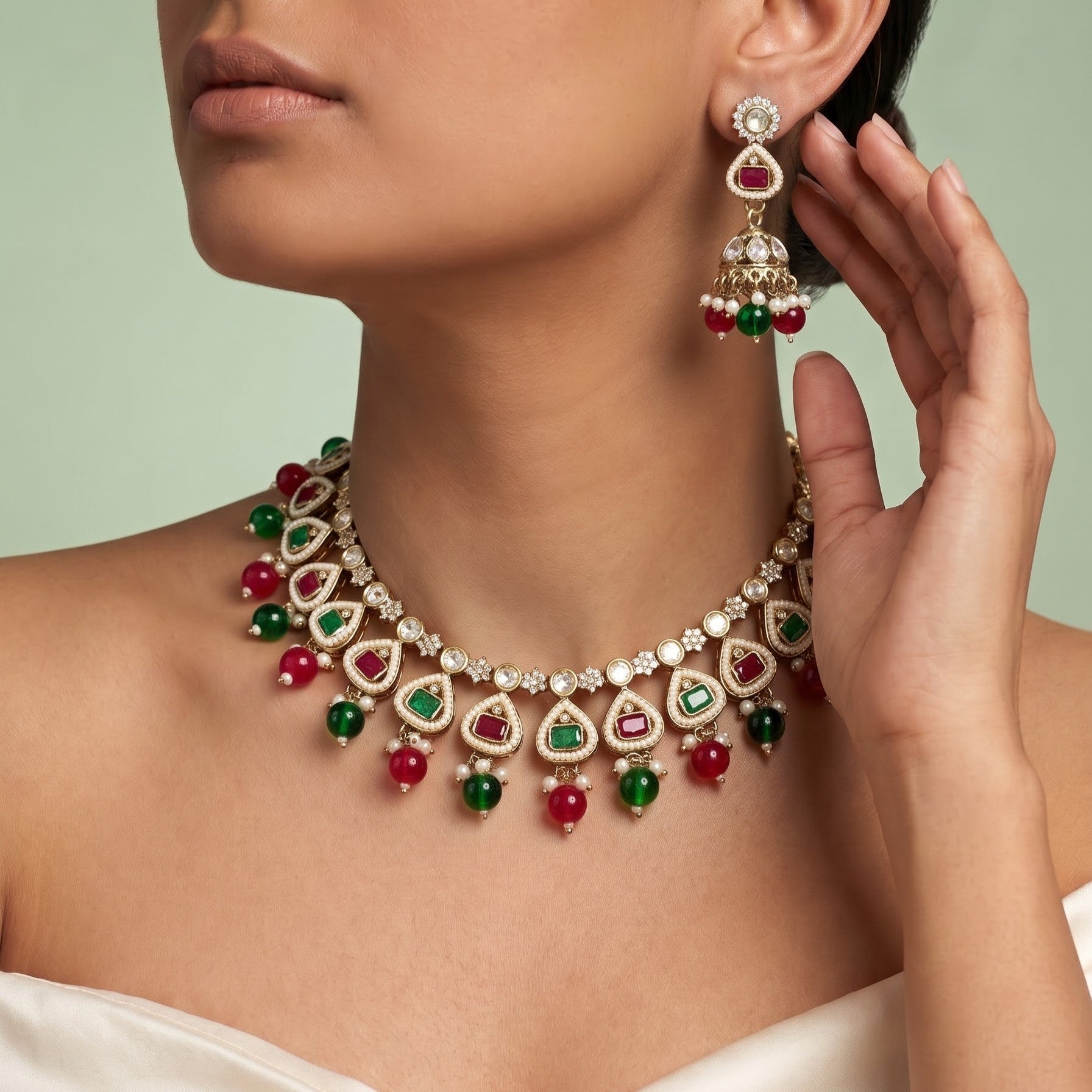 Elegant Multi-Hue Kundan Choker Set