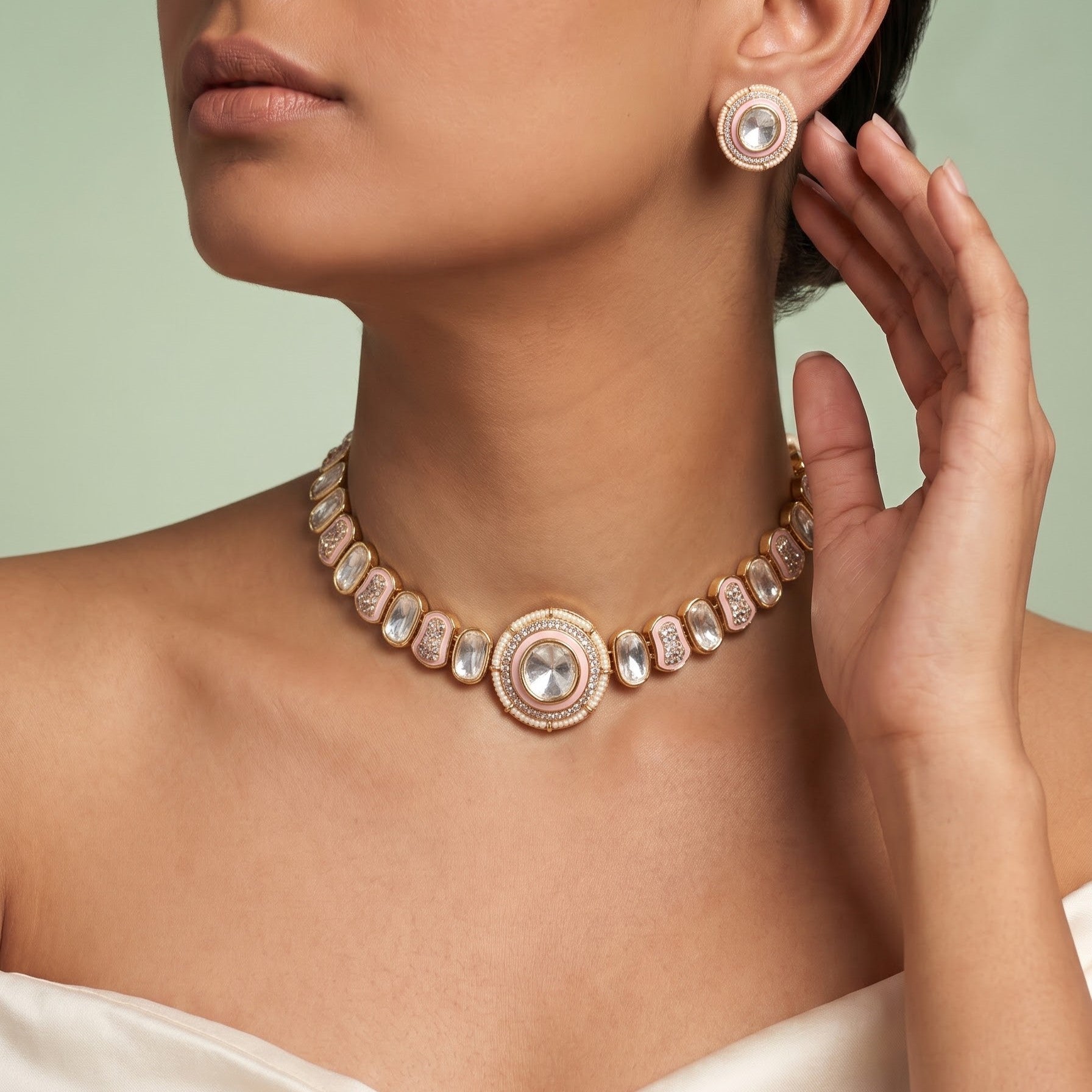 Timeless Pink Polki Choker Set