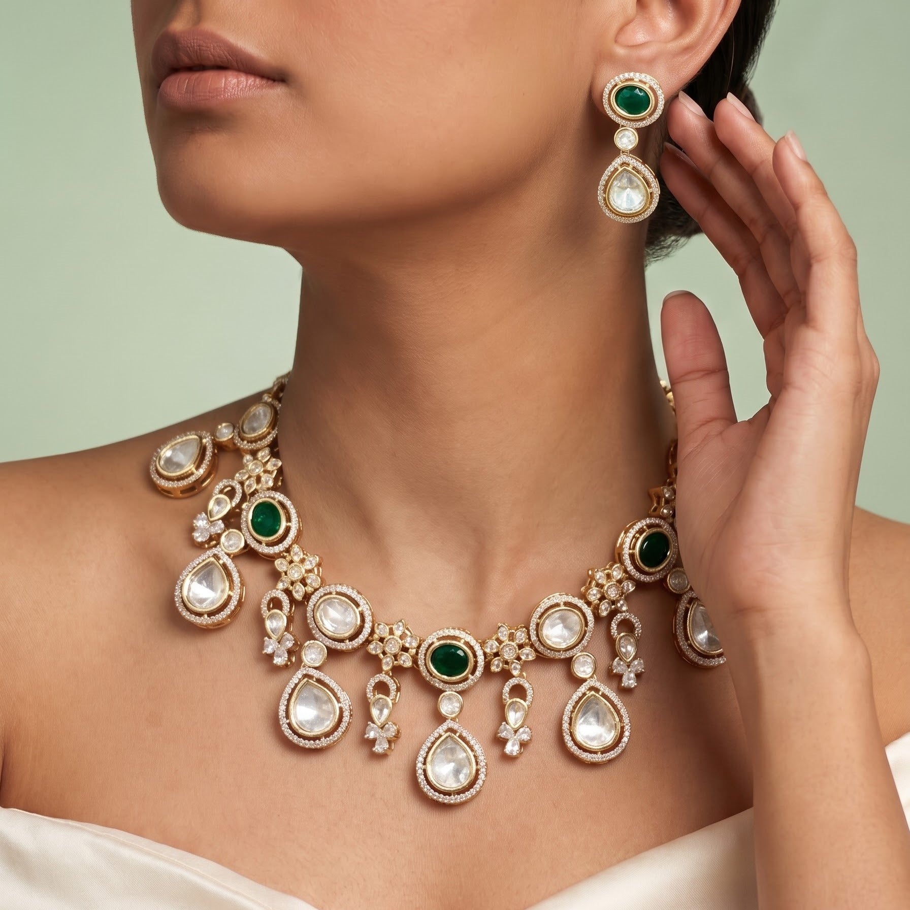 Classic Emerald Polki & Kundan Choker Set