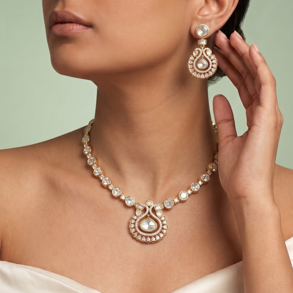 Elegant Plain Polki Necklace Set