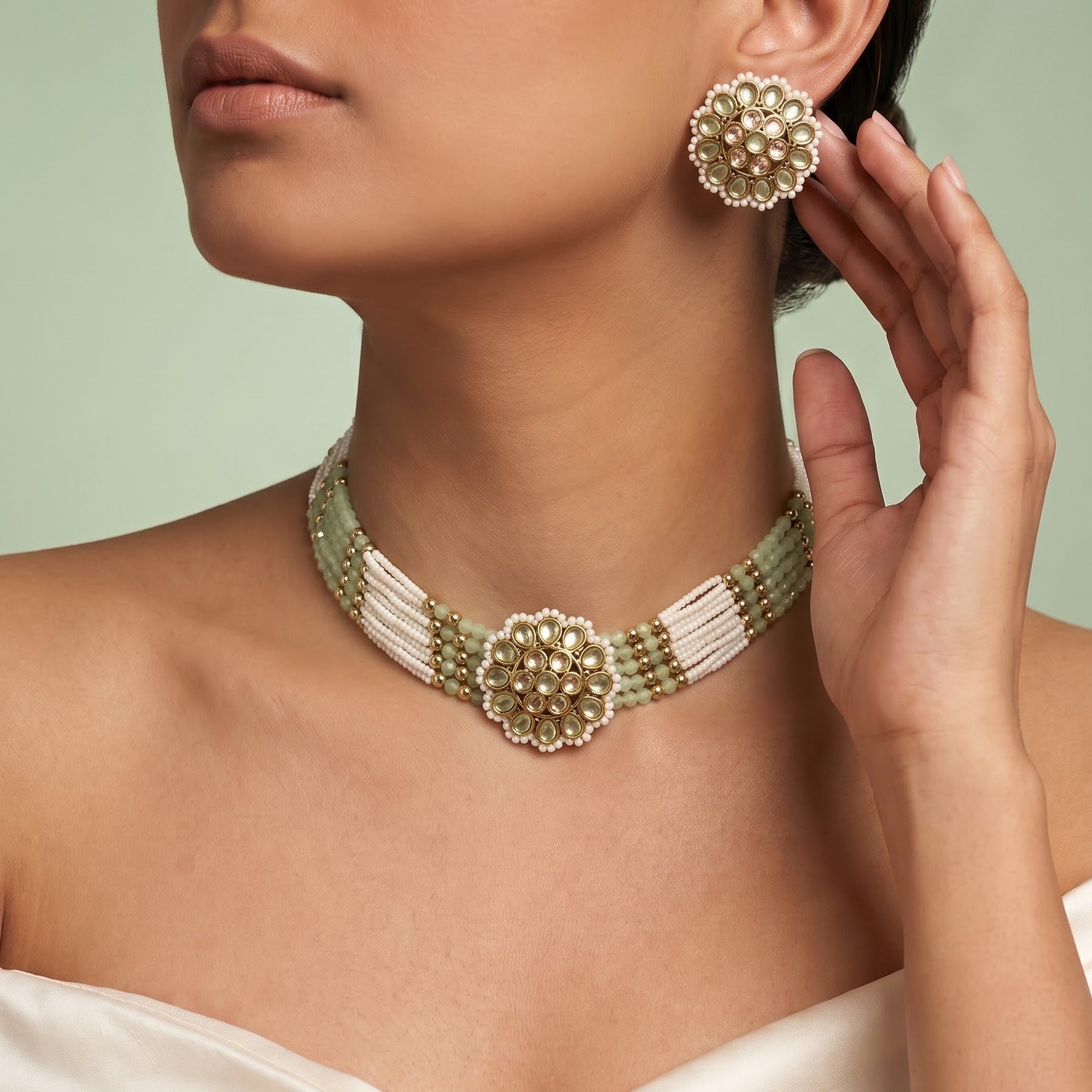 Serene Light Green Kundan Choker Set